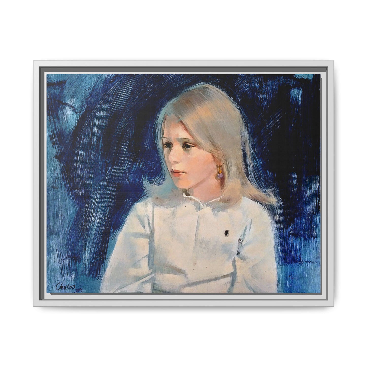 Painting of girl by Unknown Artist Framed Matte Canvas Classic Wall Art