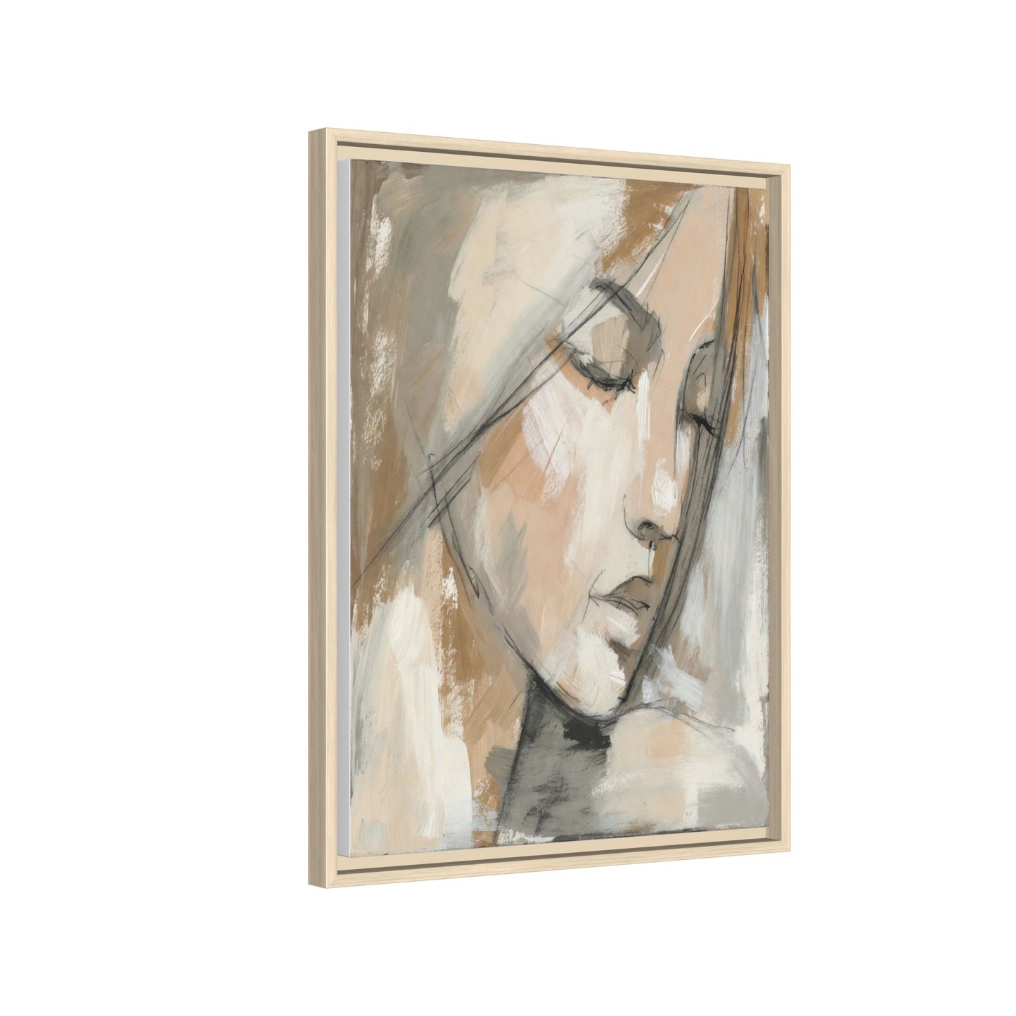 Framed Matte Canvas Art — Serene Abstract Portrait in Neutrals