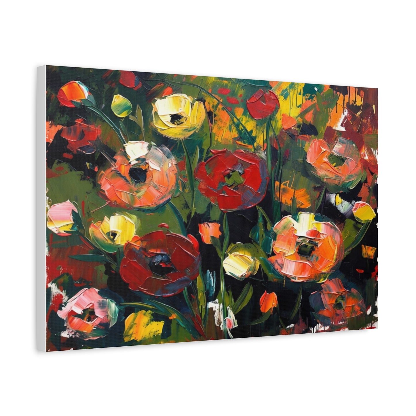 Bold Floral Abstract Canvas Print — Colorful Poppy Wall Art, Matte Stretched 1.25"