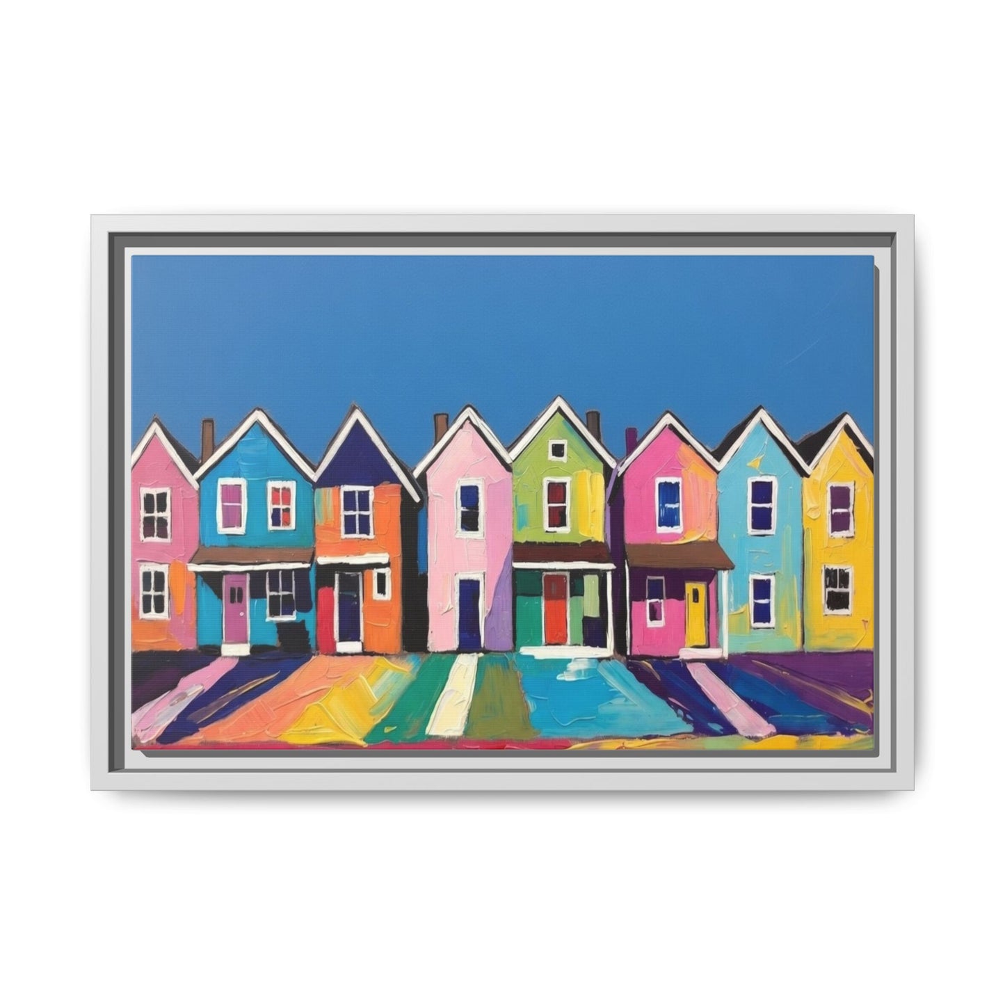 Colorful Beach Houses Matte Canvas Framed Wall Art