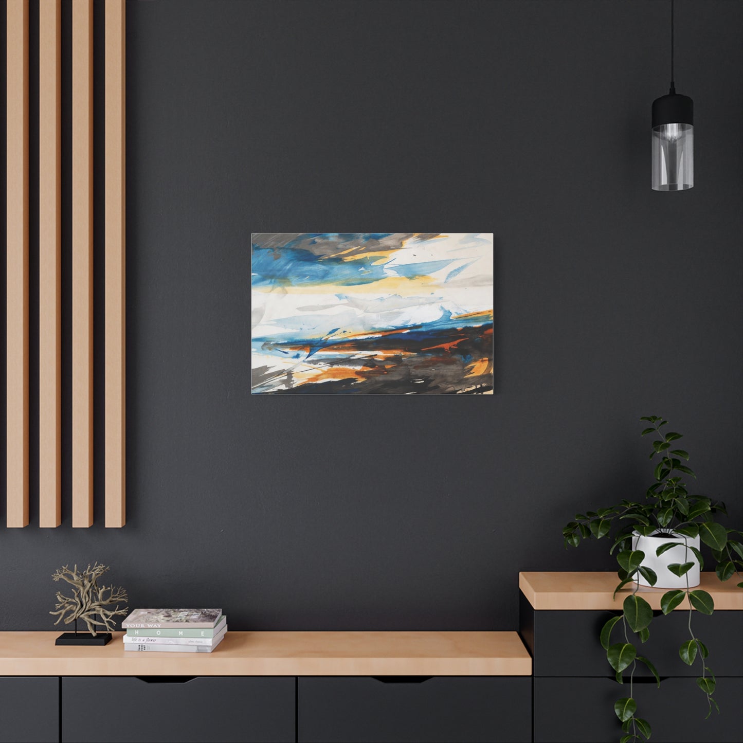 Abstract Oceanic Canvas Print — Blue & Amber Stretched Wall Art