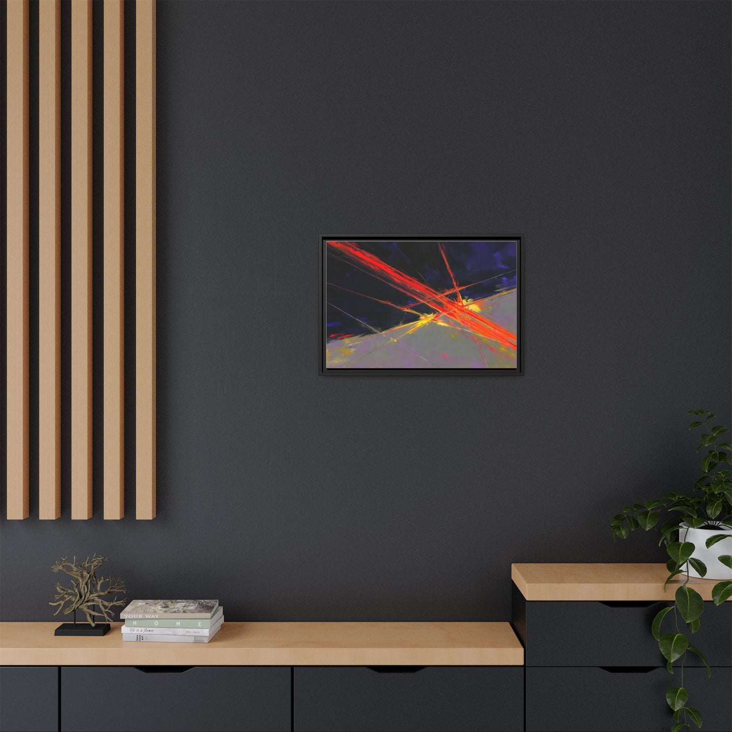 Abstract Red Streaks Framed Matte Canvas Art — Modern Multi‑Color Wall Decor