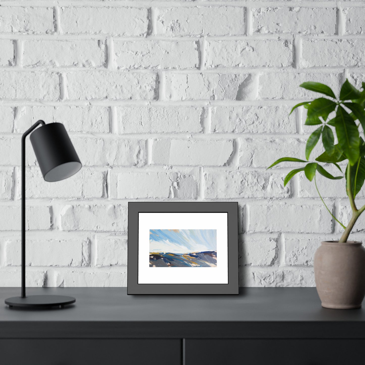 Abstract Coastal Landscape Framed Poster — Blue Seascape Wall Art
