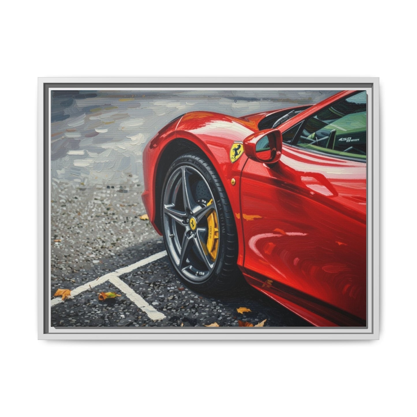 Framed Matte Canvas: Red Sports Car Close-Up Art Print
