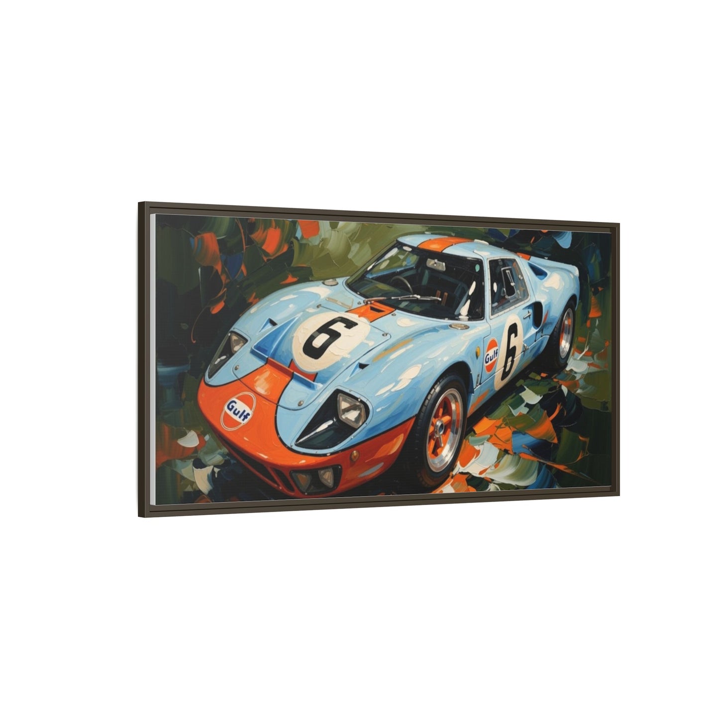 Gulf Racing GT40 Matte Framed Canvas — Vintage Sports Car Wall Art