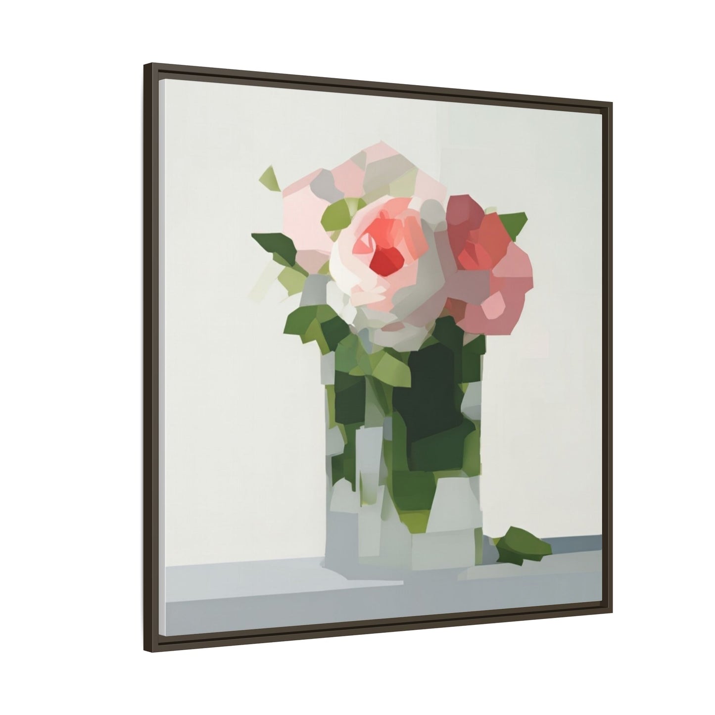 Framed Floral Canvas Print — Modern Pink Roses Still Life