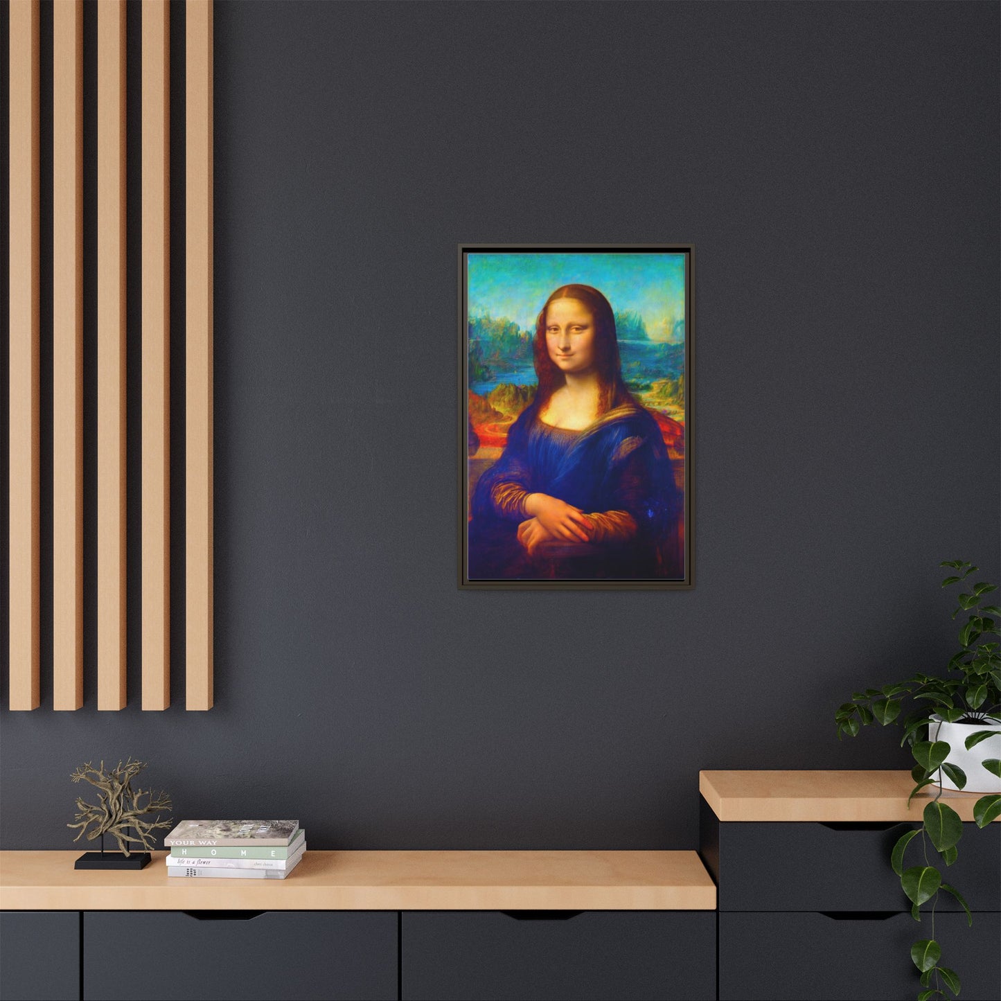 Framed Matte Canvas Print — Colorful Mona Lisa Wall Art