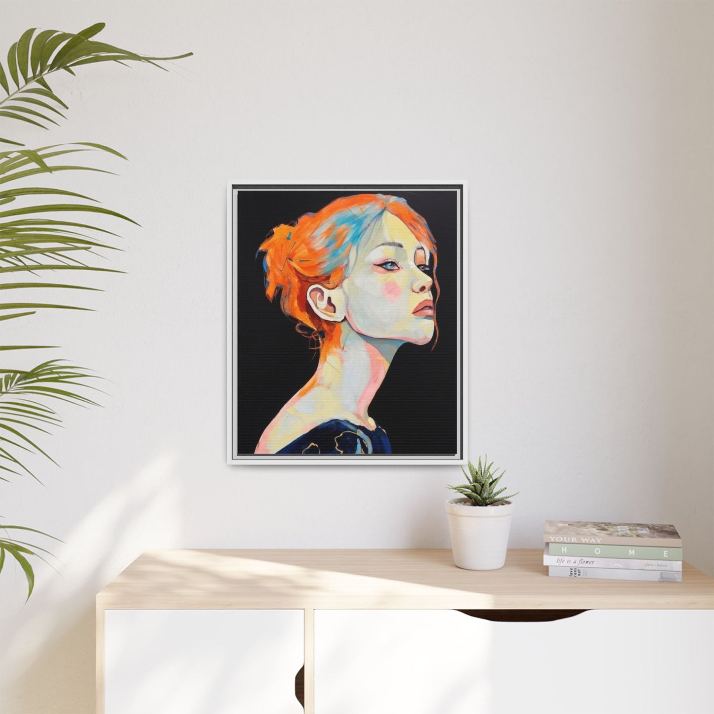Framed Matte Canvas Portrait — Vibrant Multi‑Color Woman Wall Art