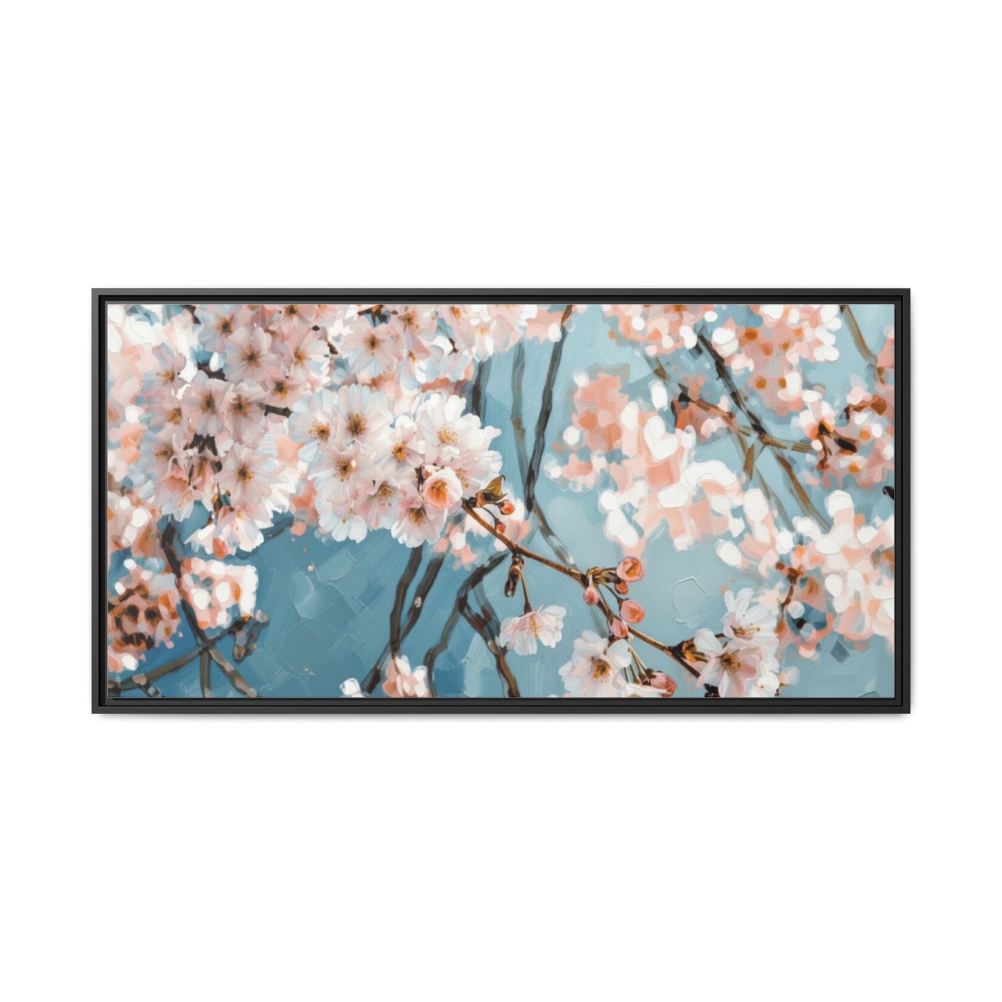 Framed Cherry Blossom Matte Canvas Print — Soft Pink Floral Wall Art