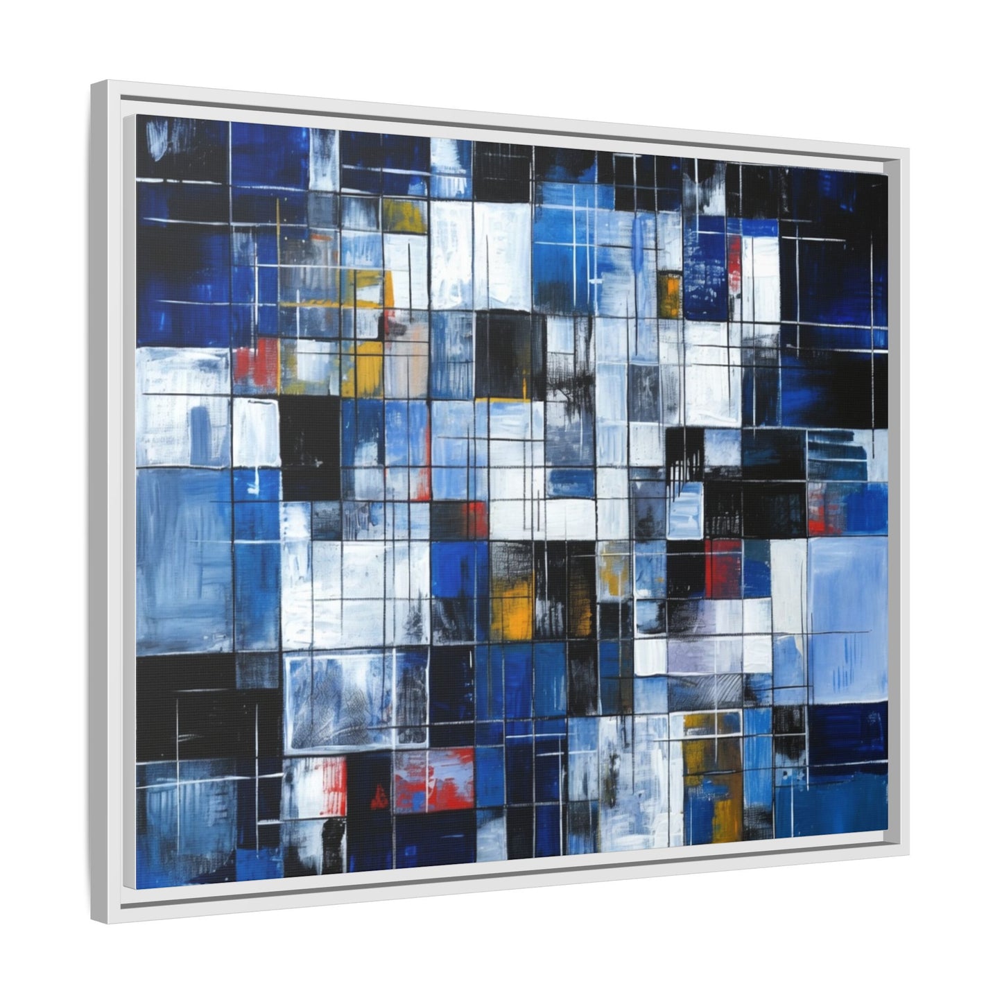 Abstract Blue Grid Matte Canvas Framed Art Print