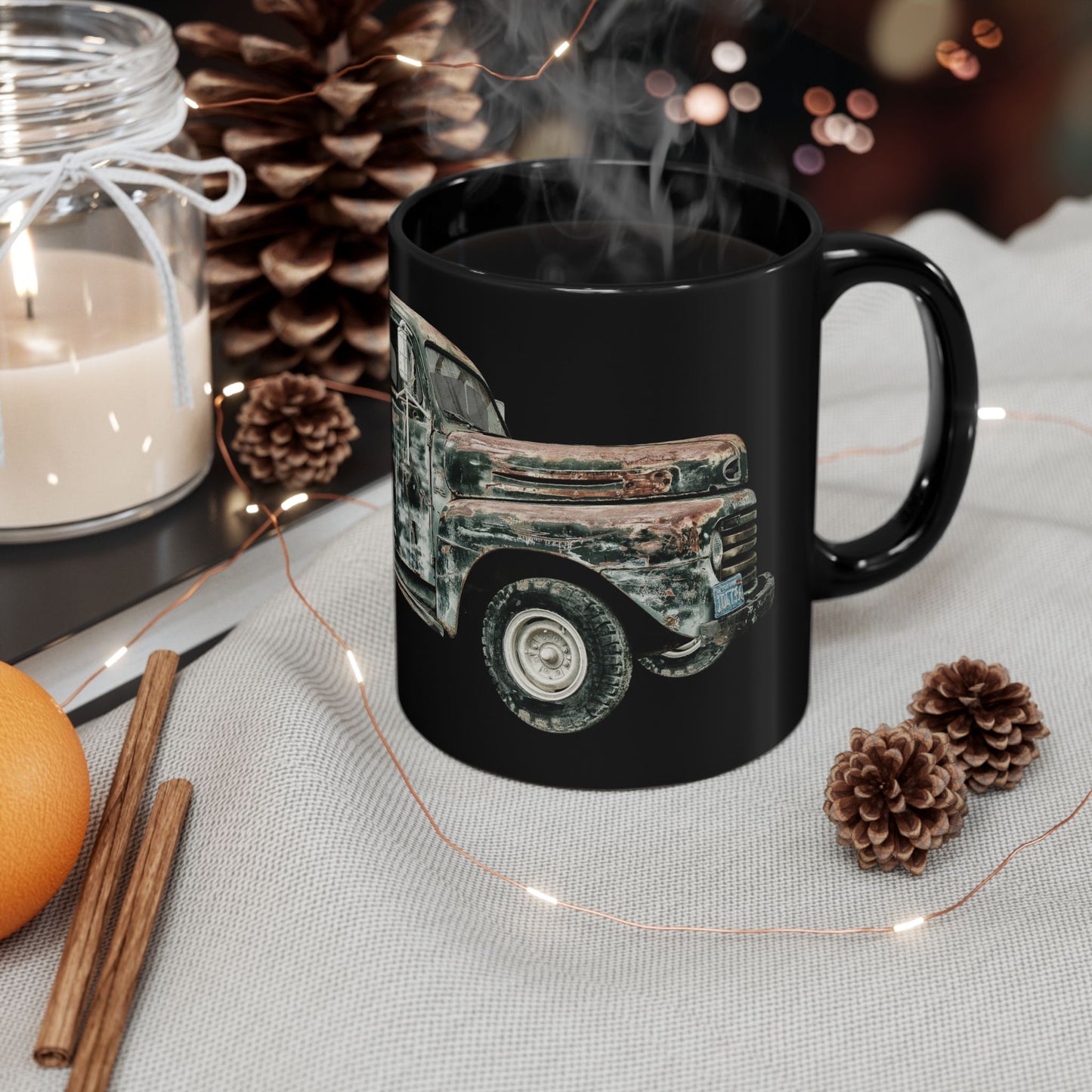 Vintage Rusty Truck Black Coffee Mug — Retro Classic Pickup Gift