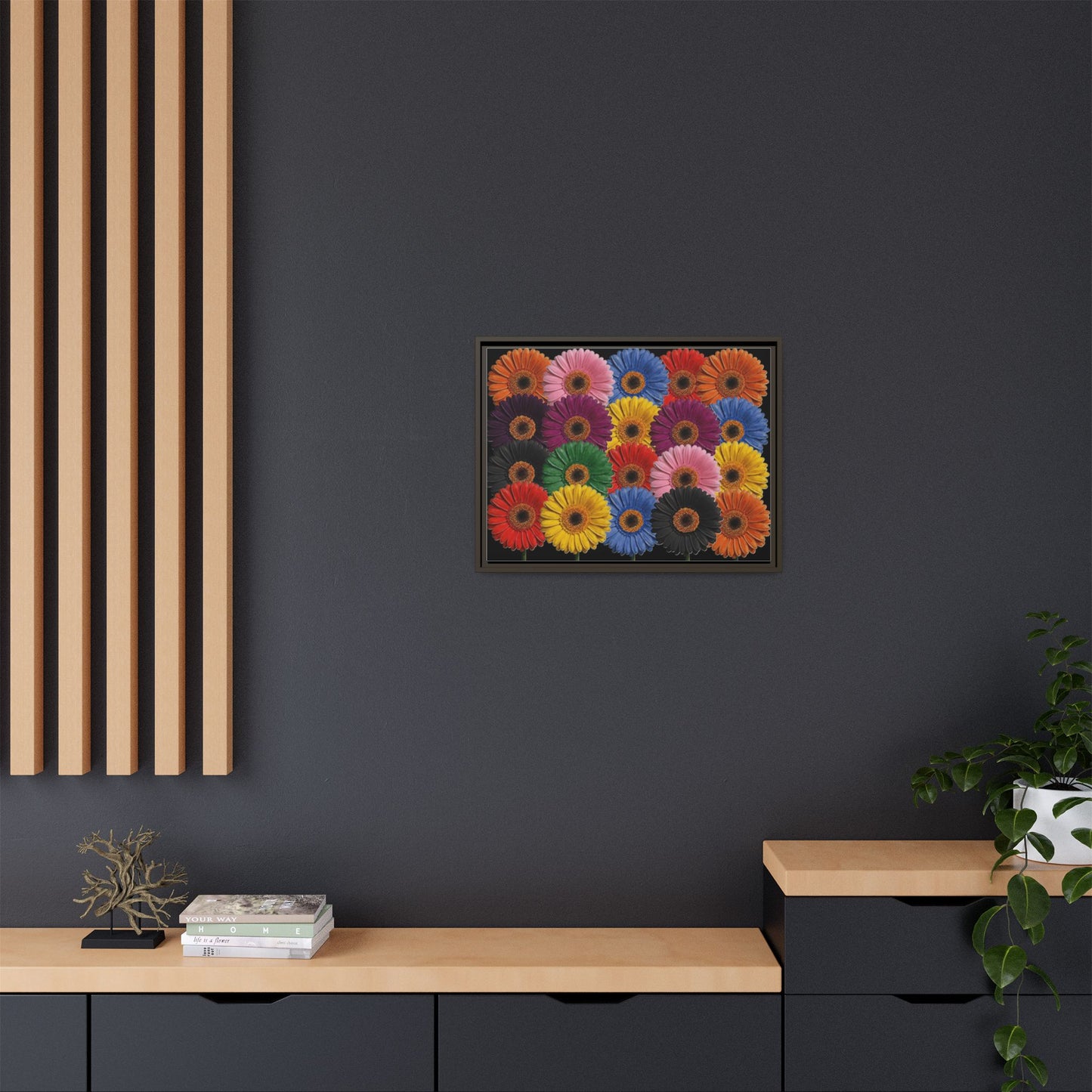 Framed Matte Canvas - Rainbow Gerbera Daisy Wall Art
