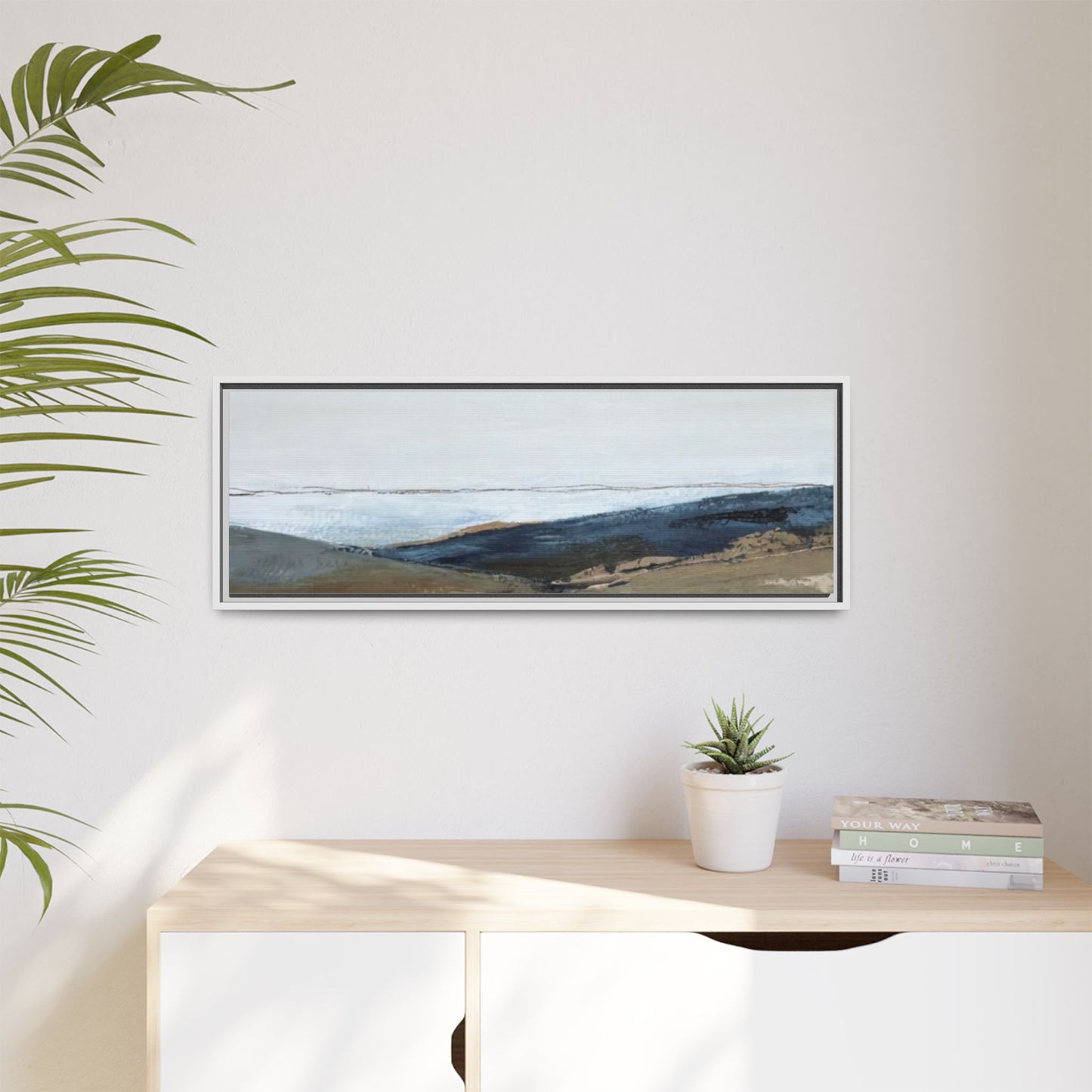 Framed Matte Canvas Wall Art — Serene Coastal Abstract Landscape