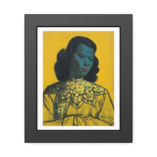 Framed Poster — Vintage Portrait Art Print, Retro Yellow & Teal Decorative Wall Décor