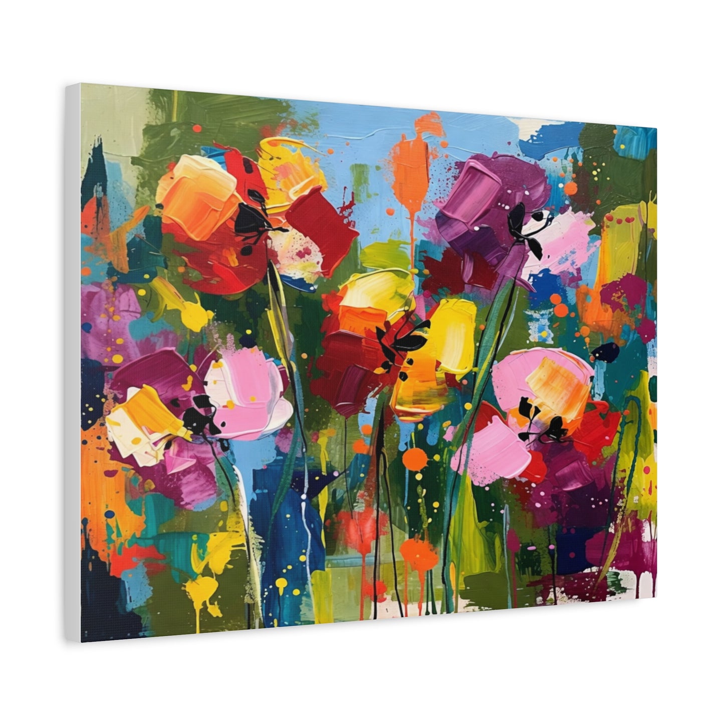 Vibrant Abstract Floral Canvas — Colorful Poppy Wall Art, Matte Stretched 1.25"