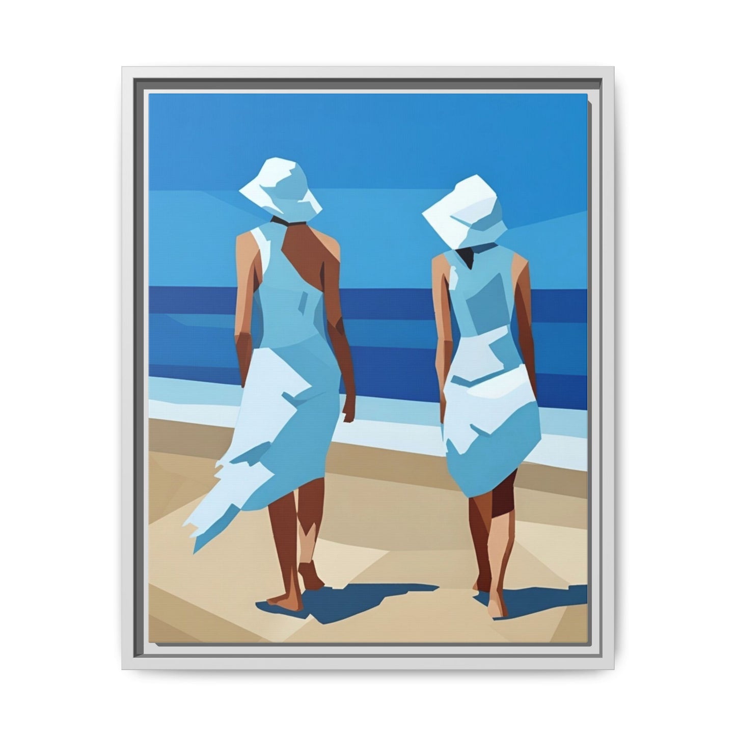 Seaside Stroll Matte Canvas Framed Print — Coastal Beach Art