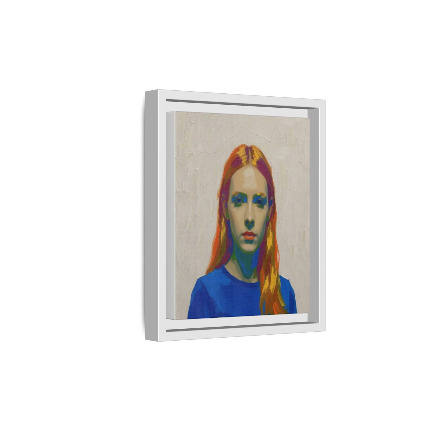 Framed Matte Canvas Portrait — Vibrant Multi‑Color Girl Art Print