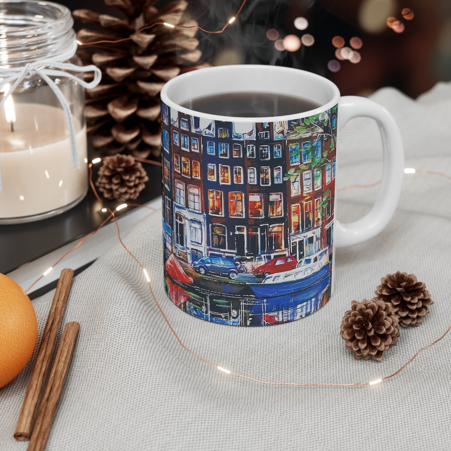 Amsterdam Canal Houses Coffee Mug – Colorful Cityscape 11oz Ceramic Mug