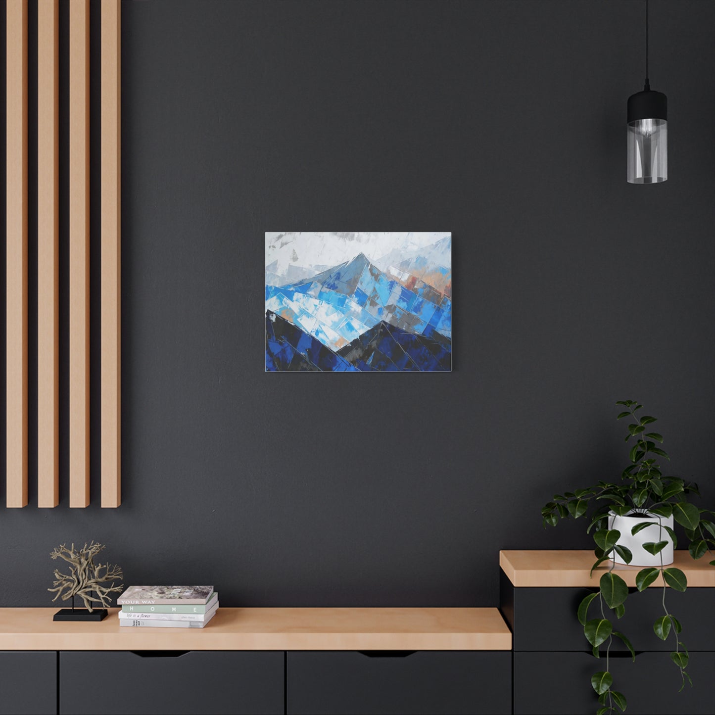 Blue Abstract Mountain Canvas Print – Modern Geometric Landscape Wall Art