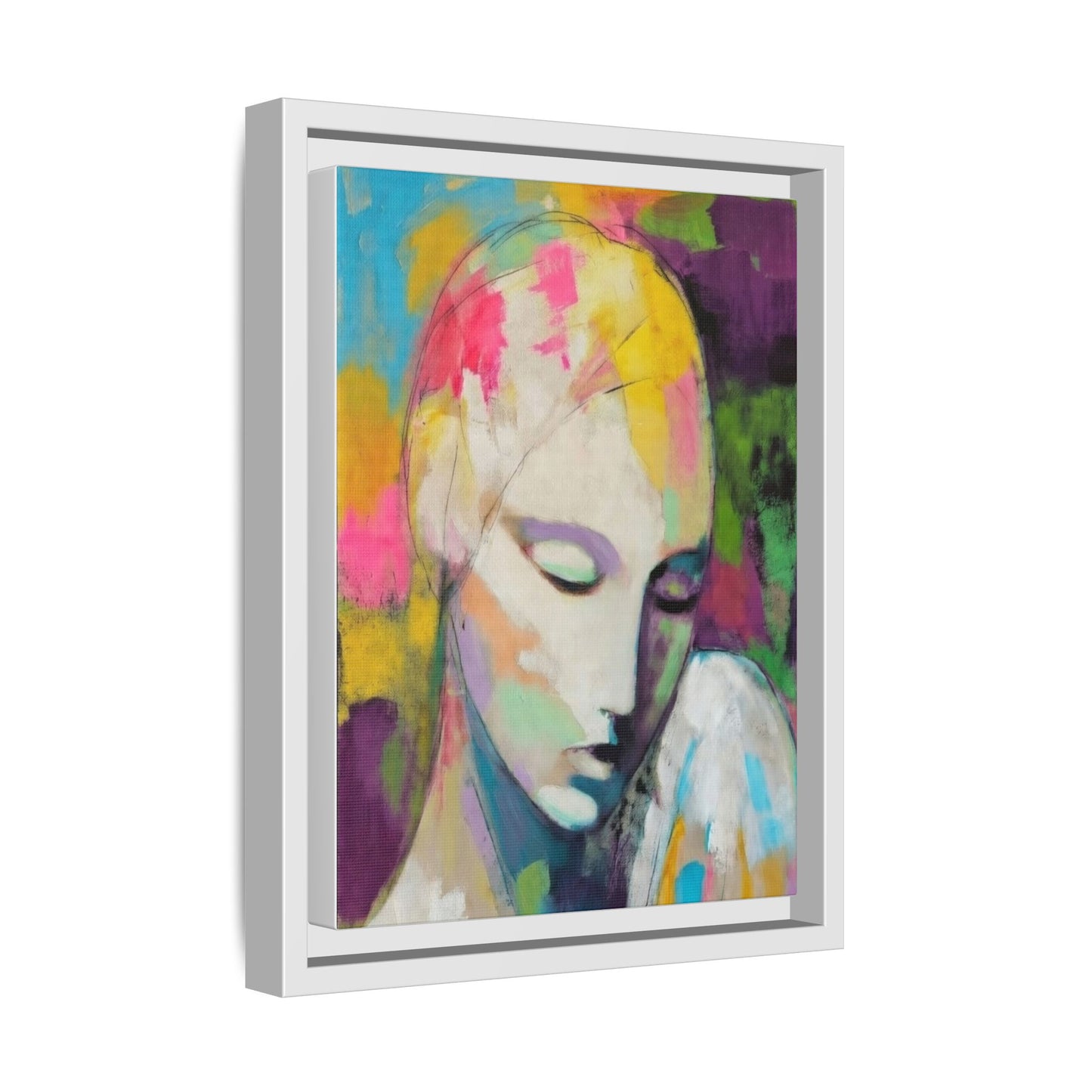 Framed Matte Canvas Art - Colorful Abstract Portrait