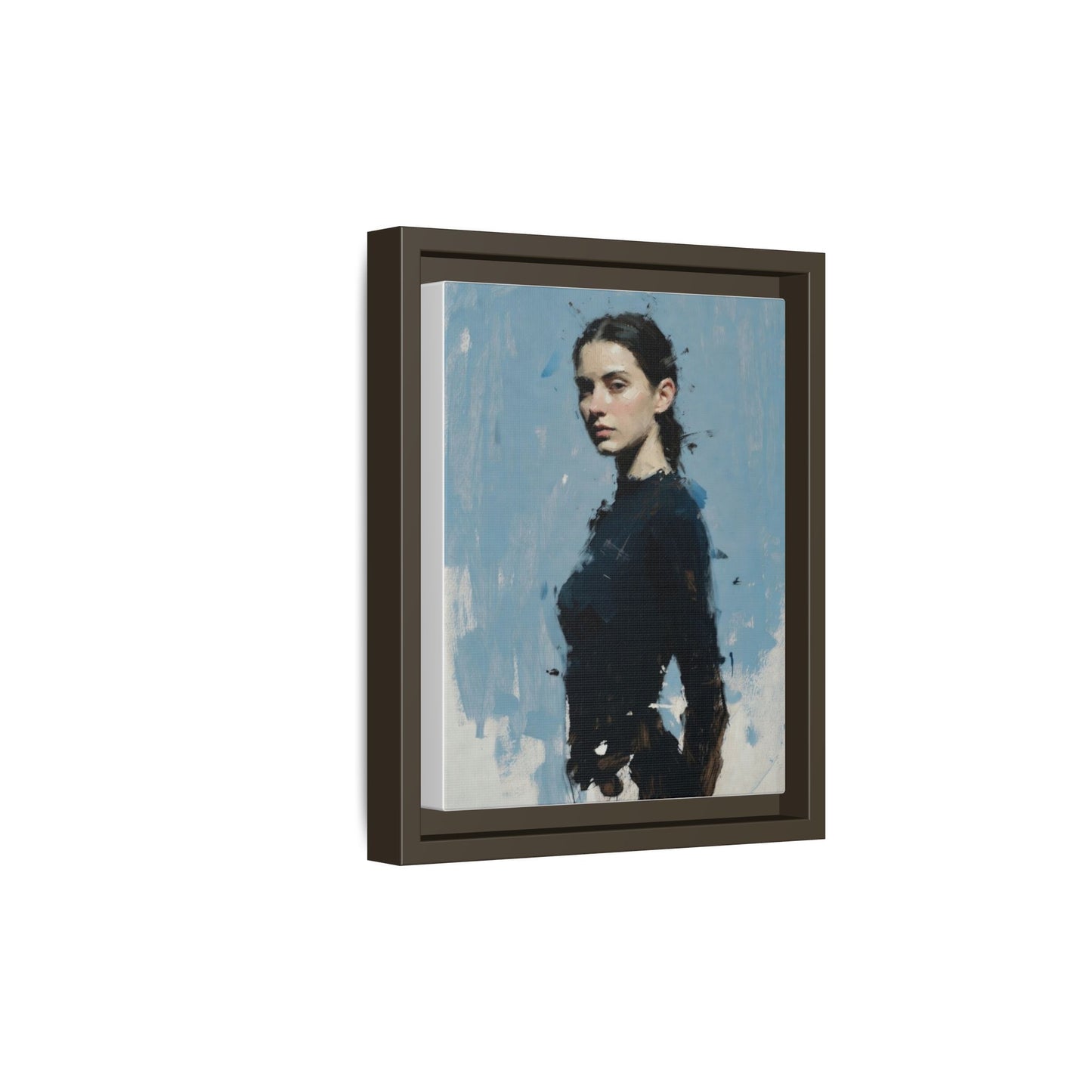 Framed Matte Canvas Portrait Print — Elegant Blue Woman Art
