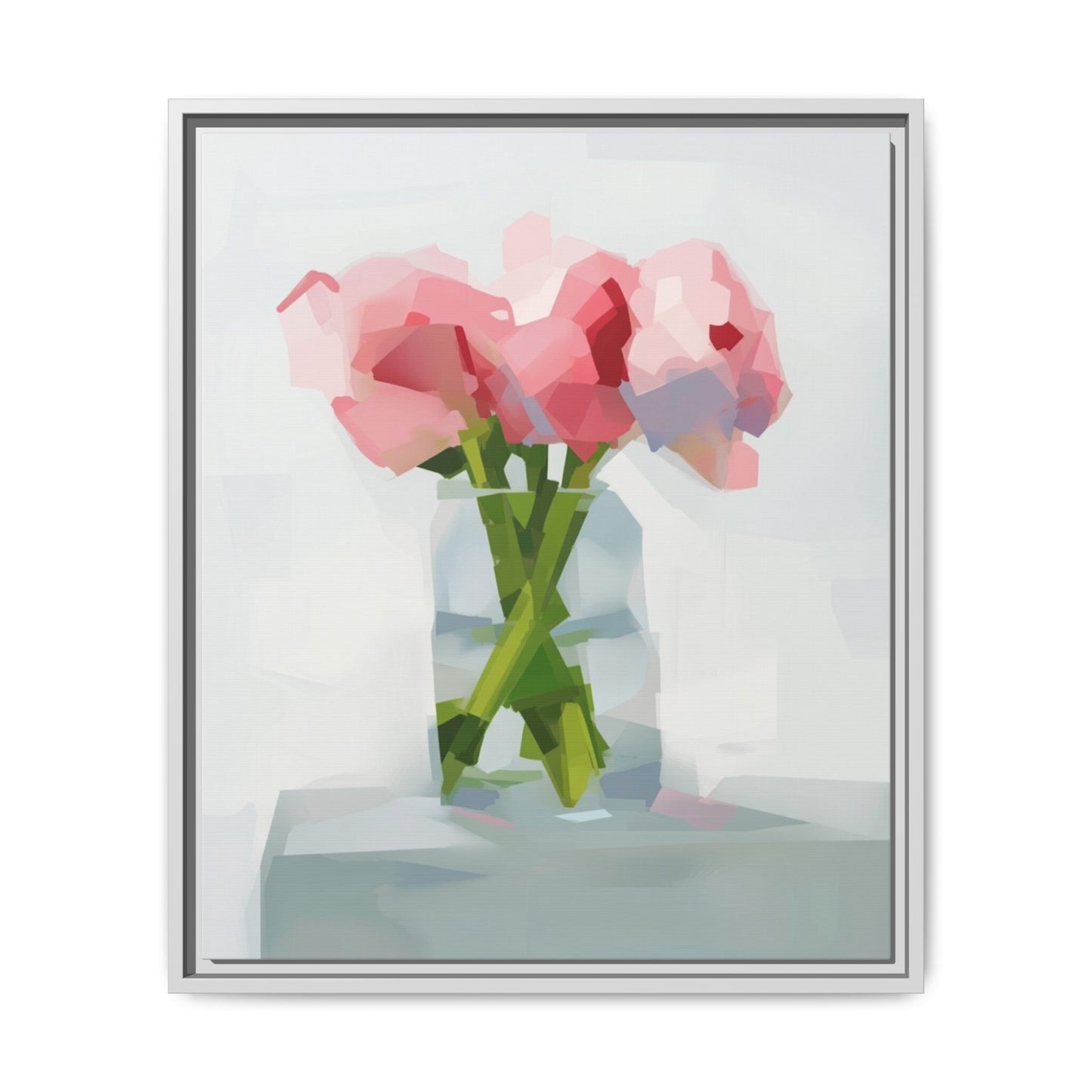 Framed Floral Canvas Art — Pink Peonies in Vase (Matte)