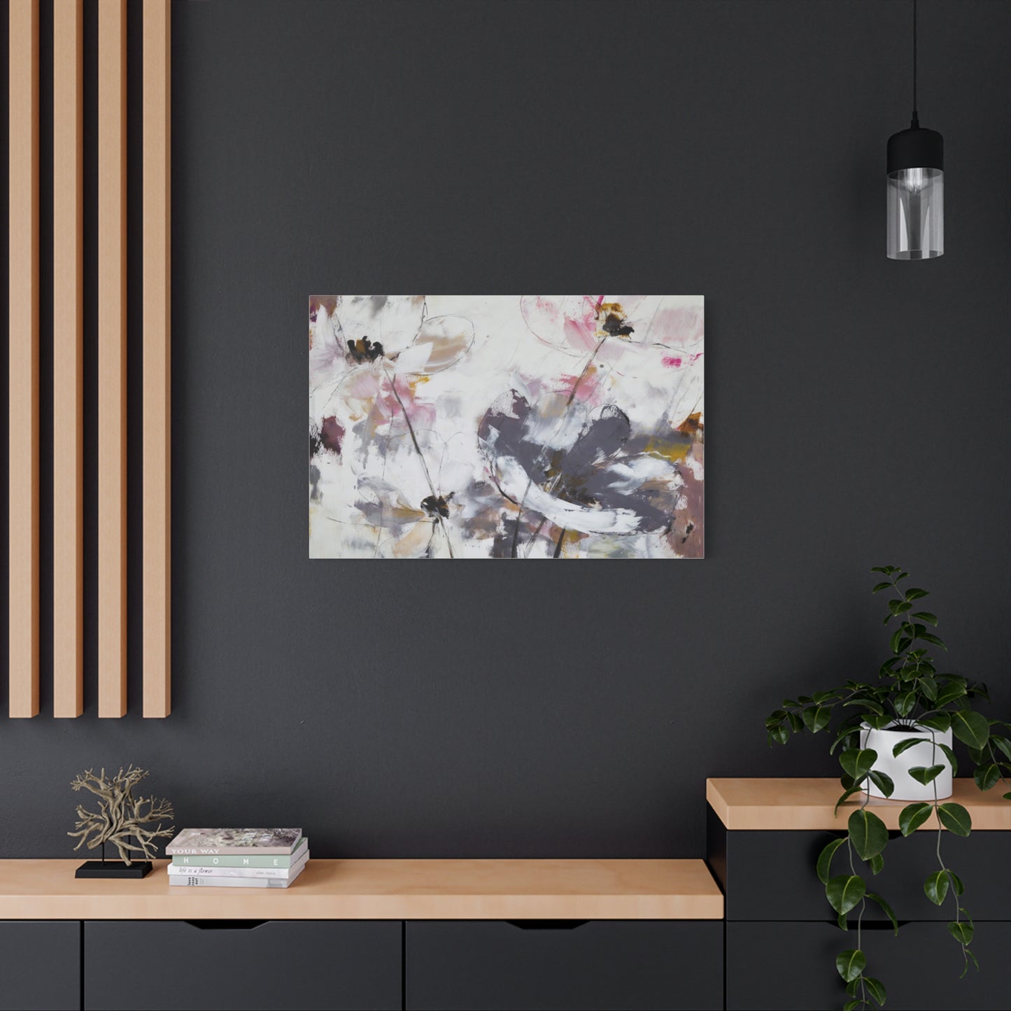 Abstract Floral Canvas Wall Art — Soft Neutral Blossoms Matte Stretched Canvas