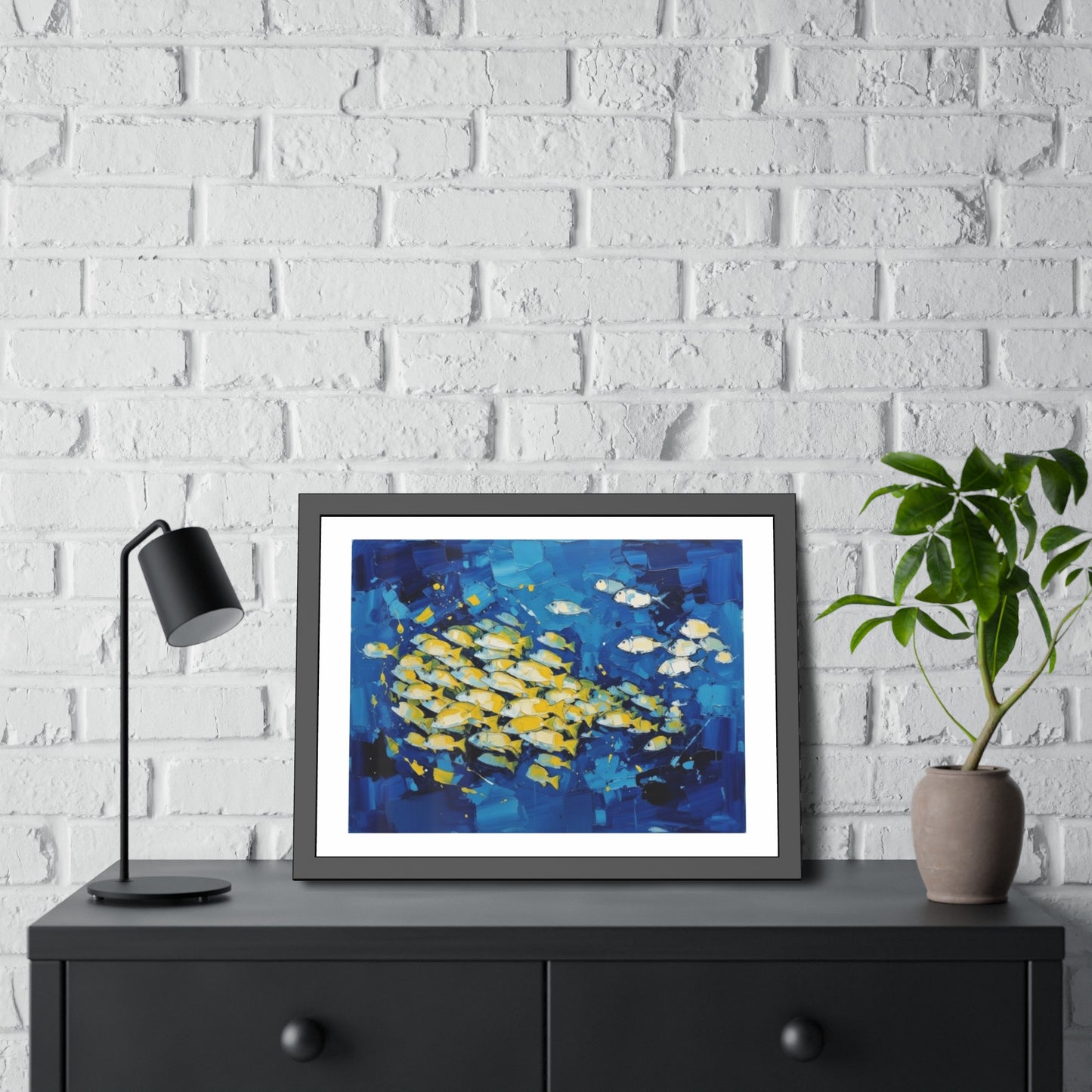 Framed Fish Poster — Blue School of Fish Nautical Wall Art Print