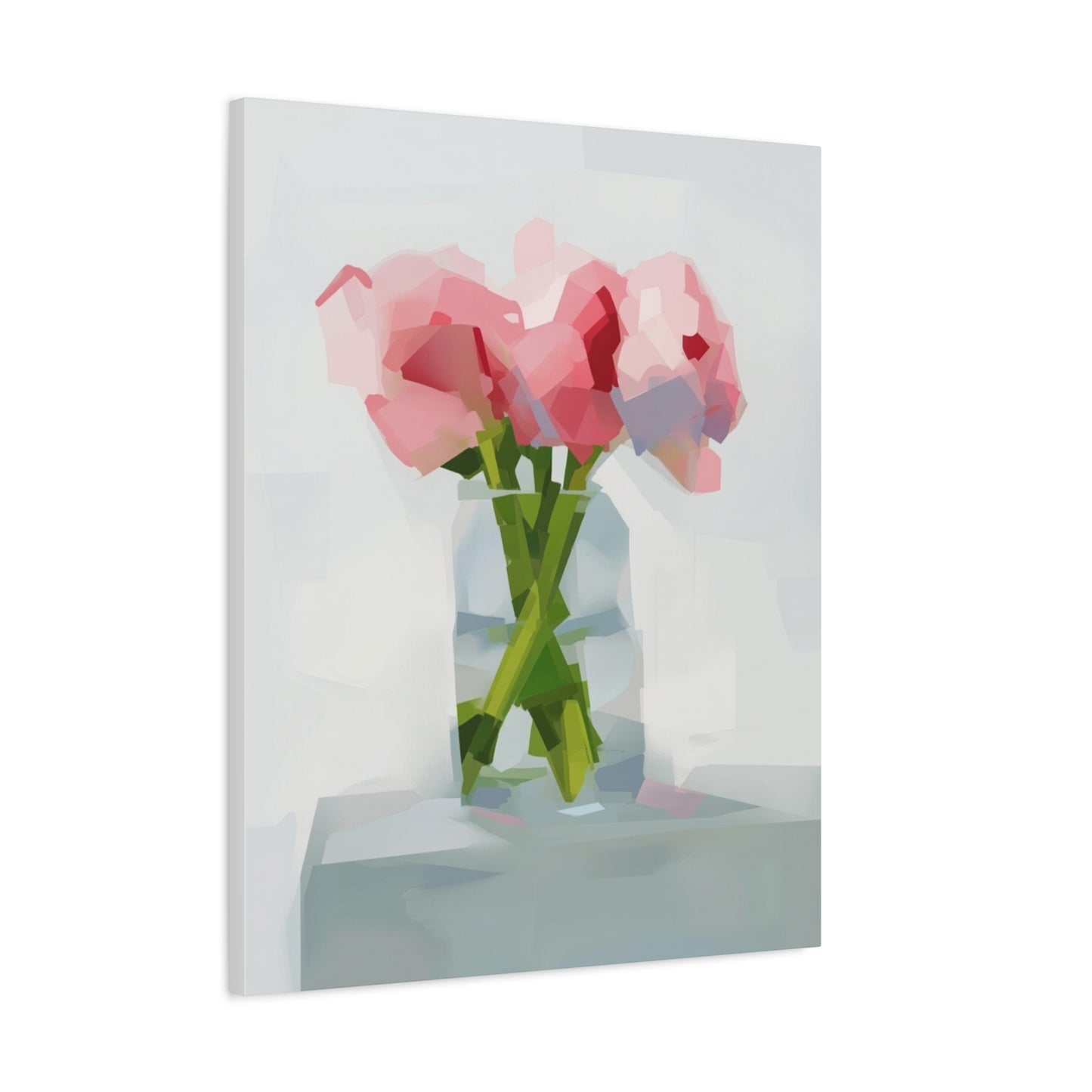 Pink Peonies Vase Canvas Art — Stretched Matte Wall Decor