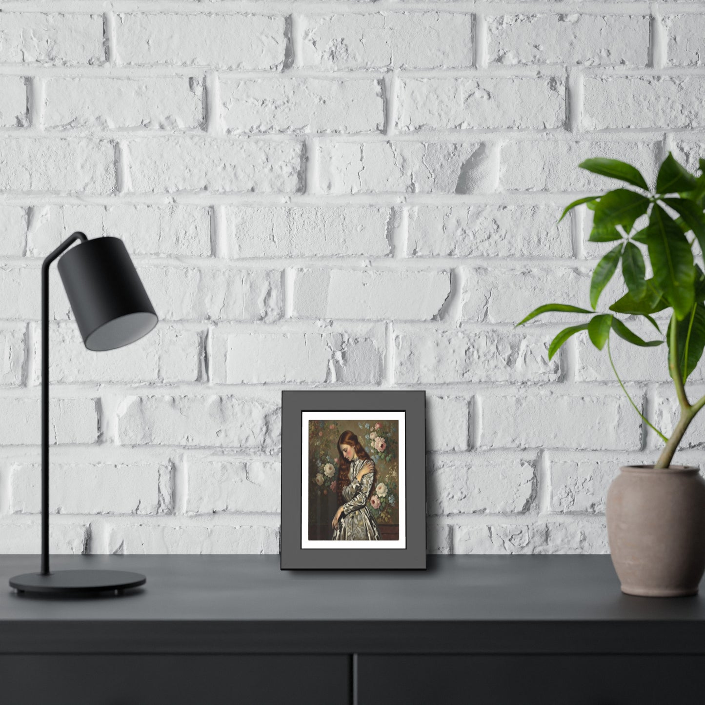 Framed Art Print — Vintage Portrait with Floral Background