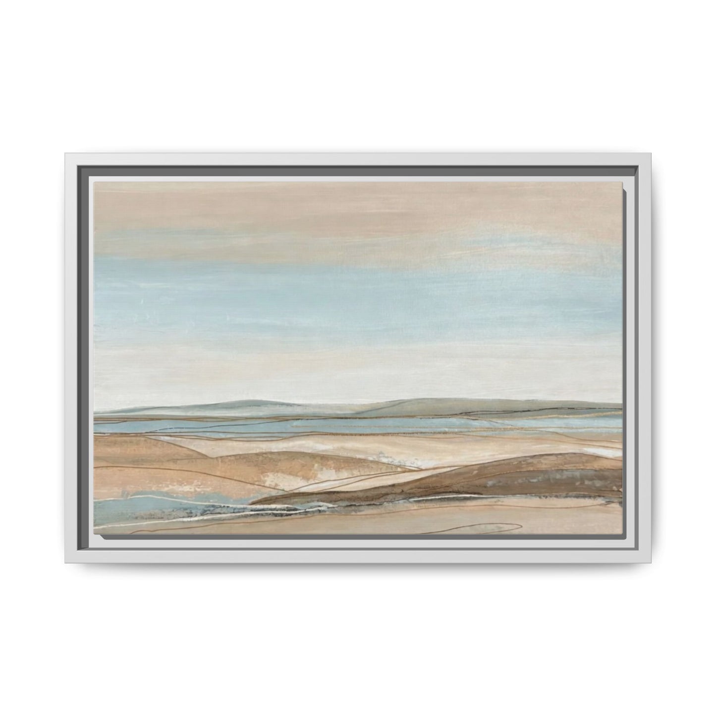 Framed Abstract Landscape Matte Canvas — Serene Coastal Horizon Wall Art