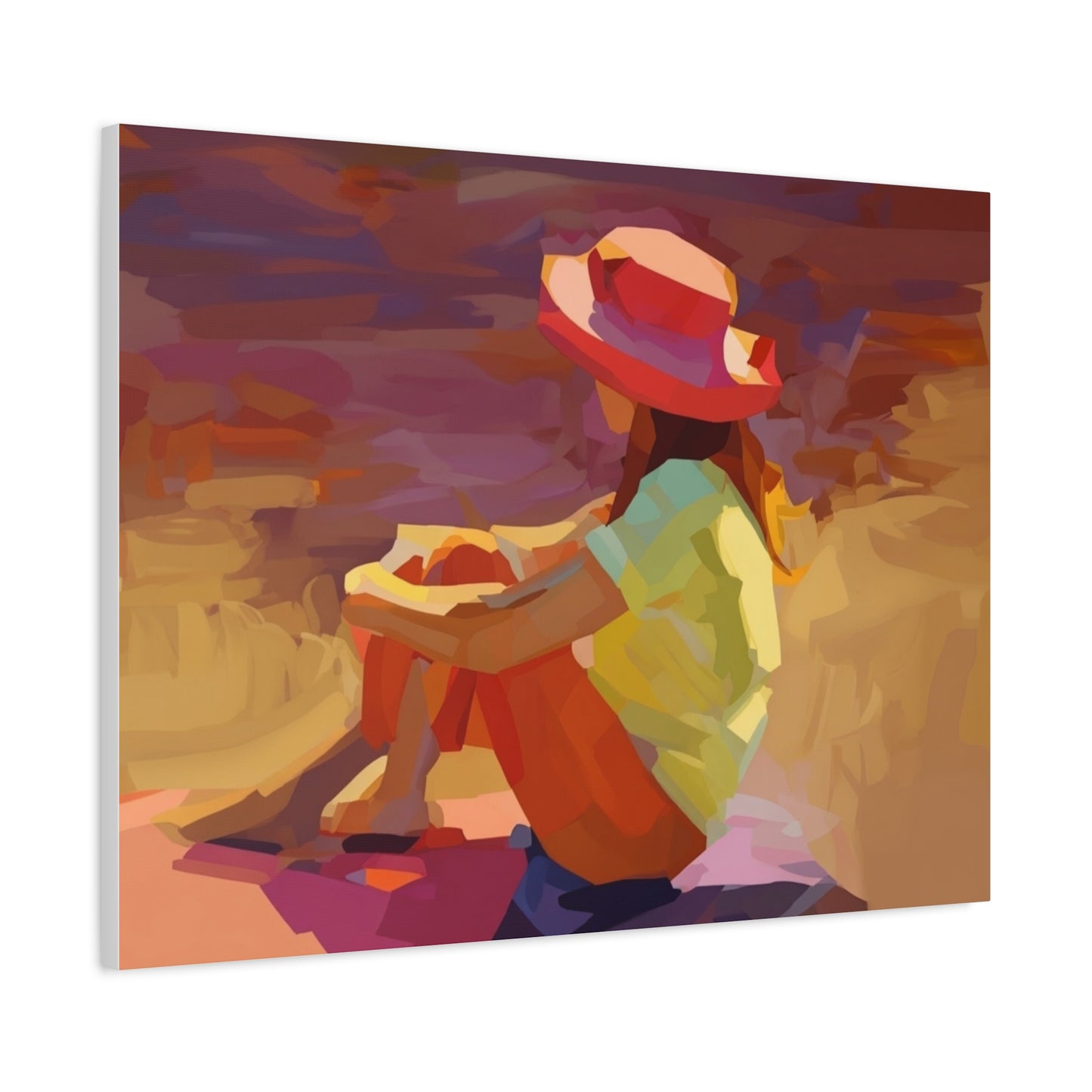 Sunset Daydream Canvas Art — Girl in Hat Matte Stretched Wall Art