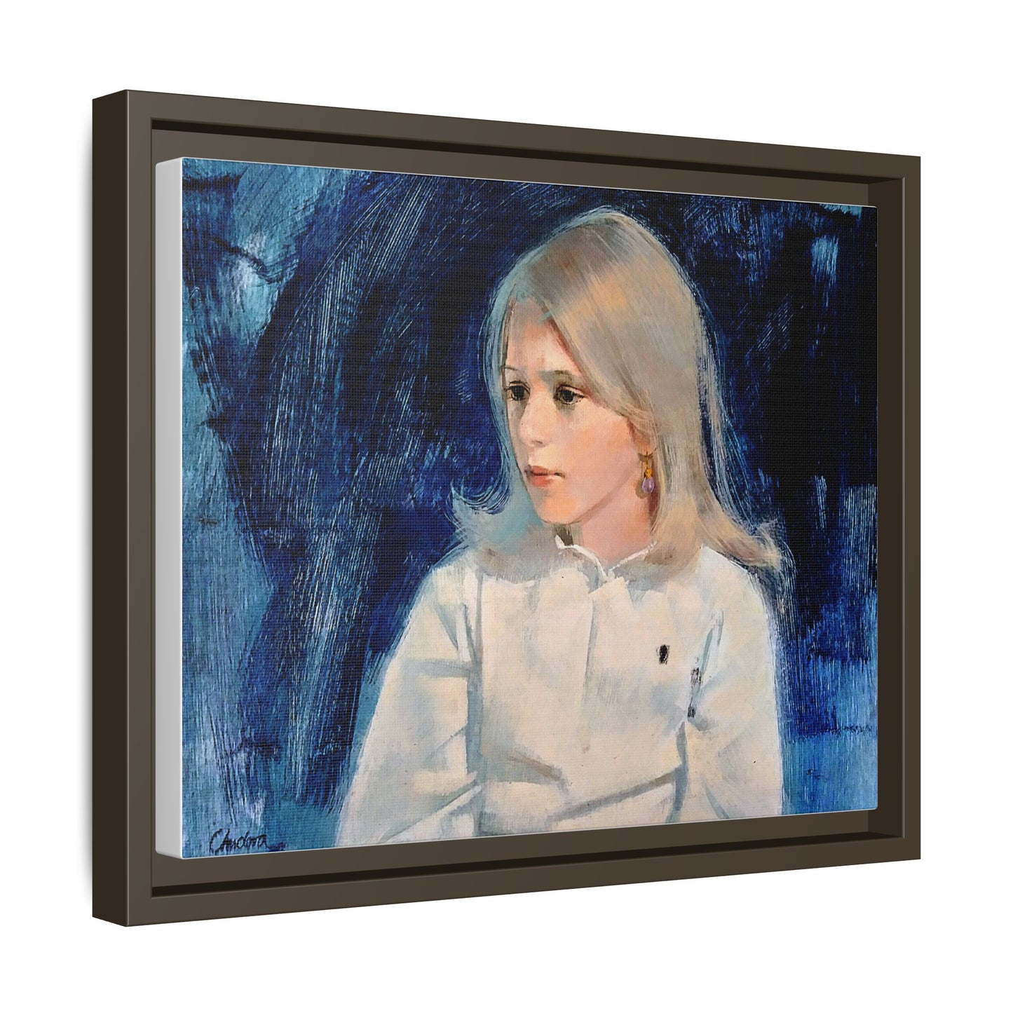 Painting of girl by Unknown Artist Framed Matte Canvas Classic Wall Art