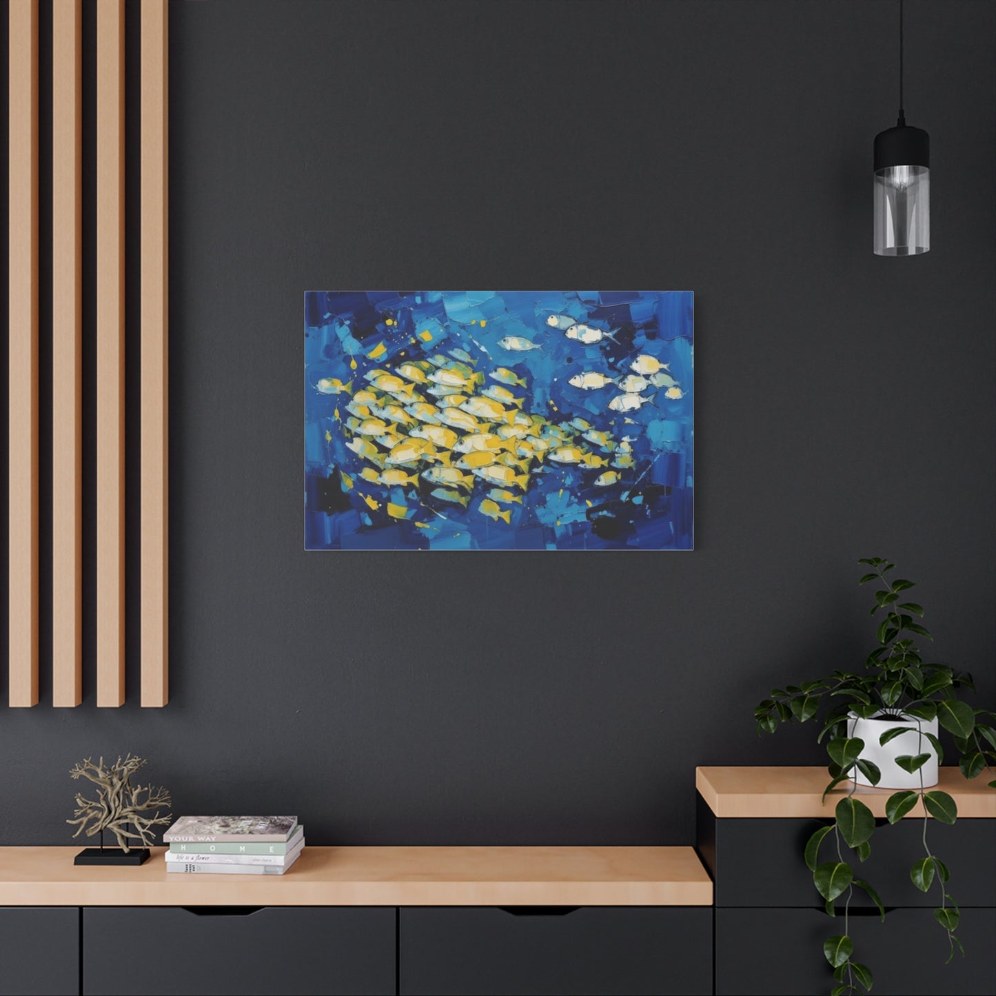 Canvas Wall Art - Blue School of Fish Matte Stretched Canvas