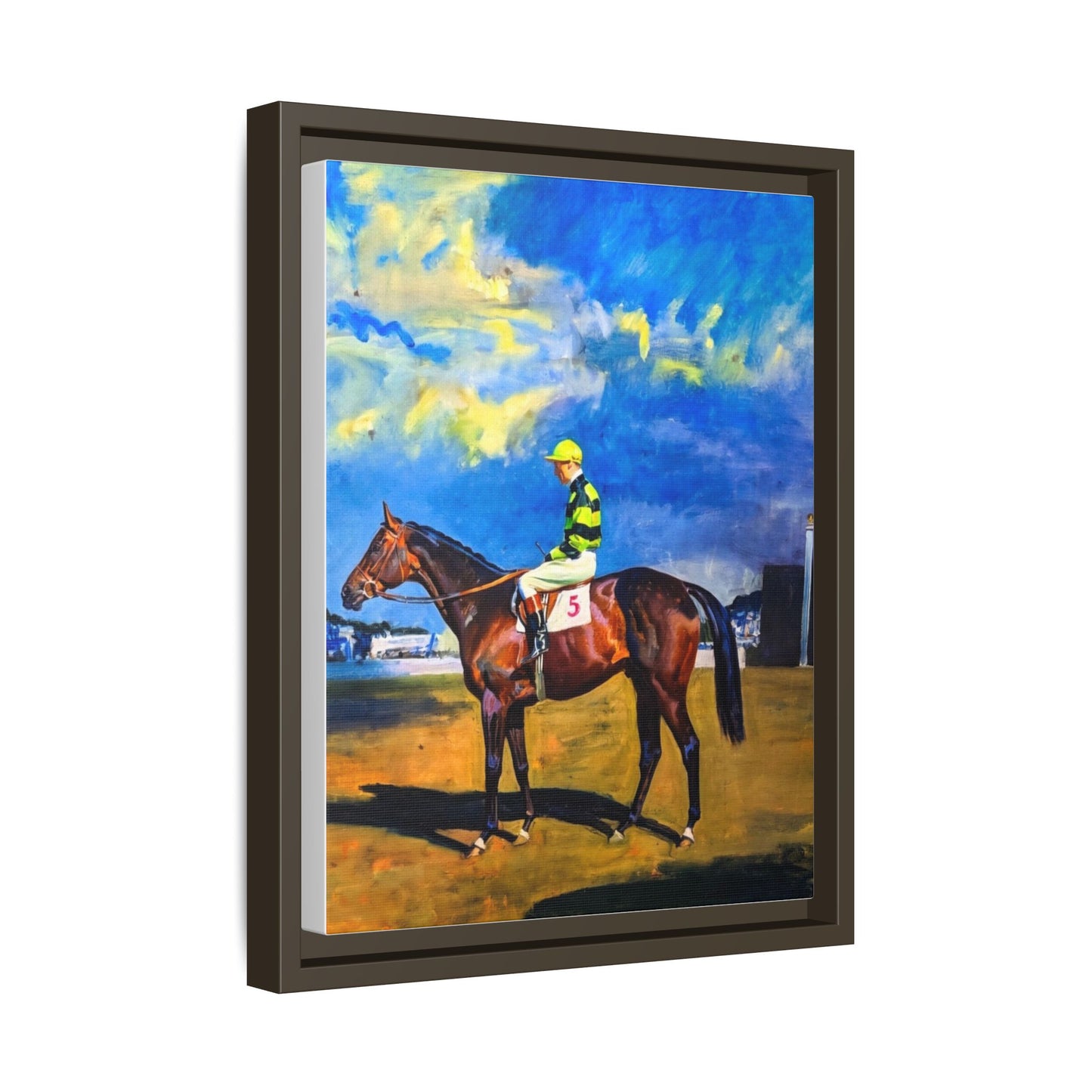 Framed Matte Canvas — Jockey on Racehorse Vintage Equestrian Wall Art