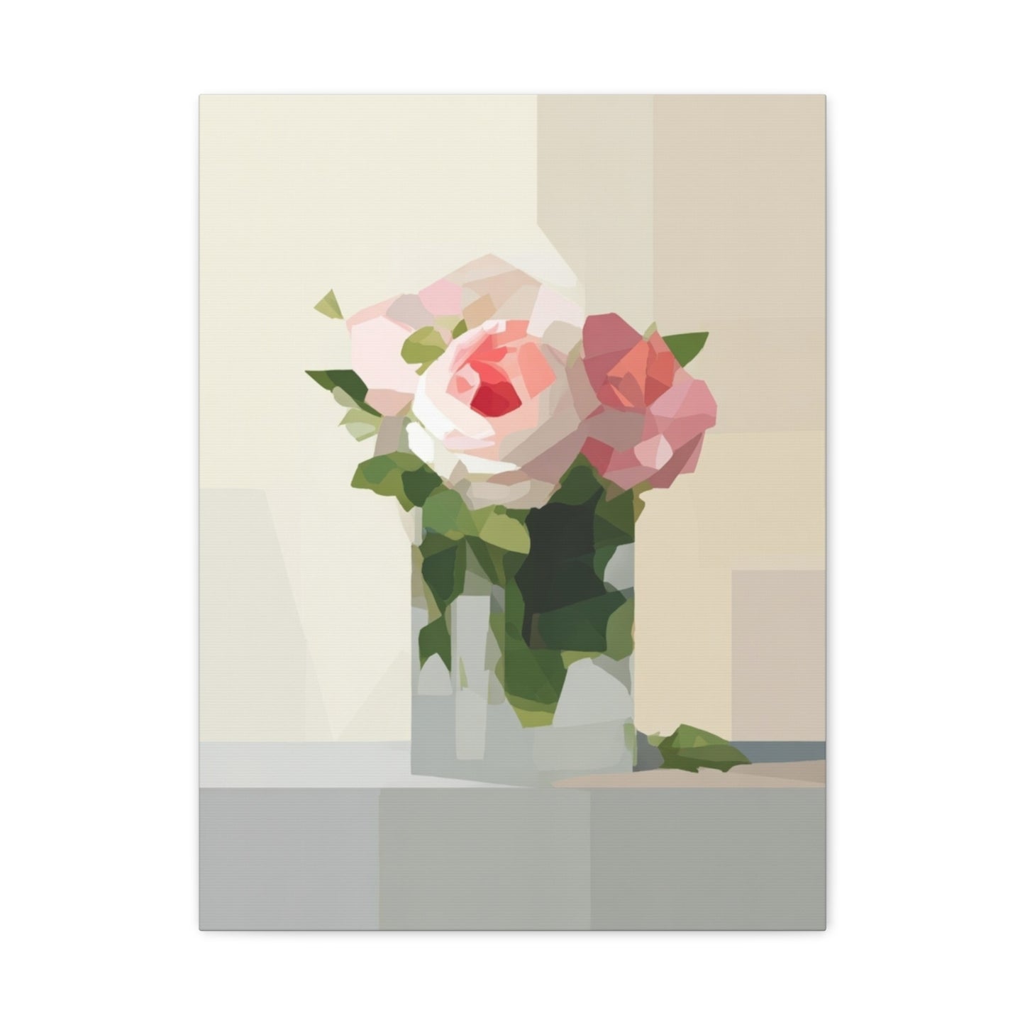 Pink Rose Still Life Canvas — Modern Floral Wall Art, Matte Stretched Canvas