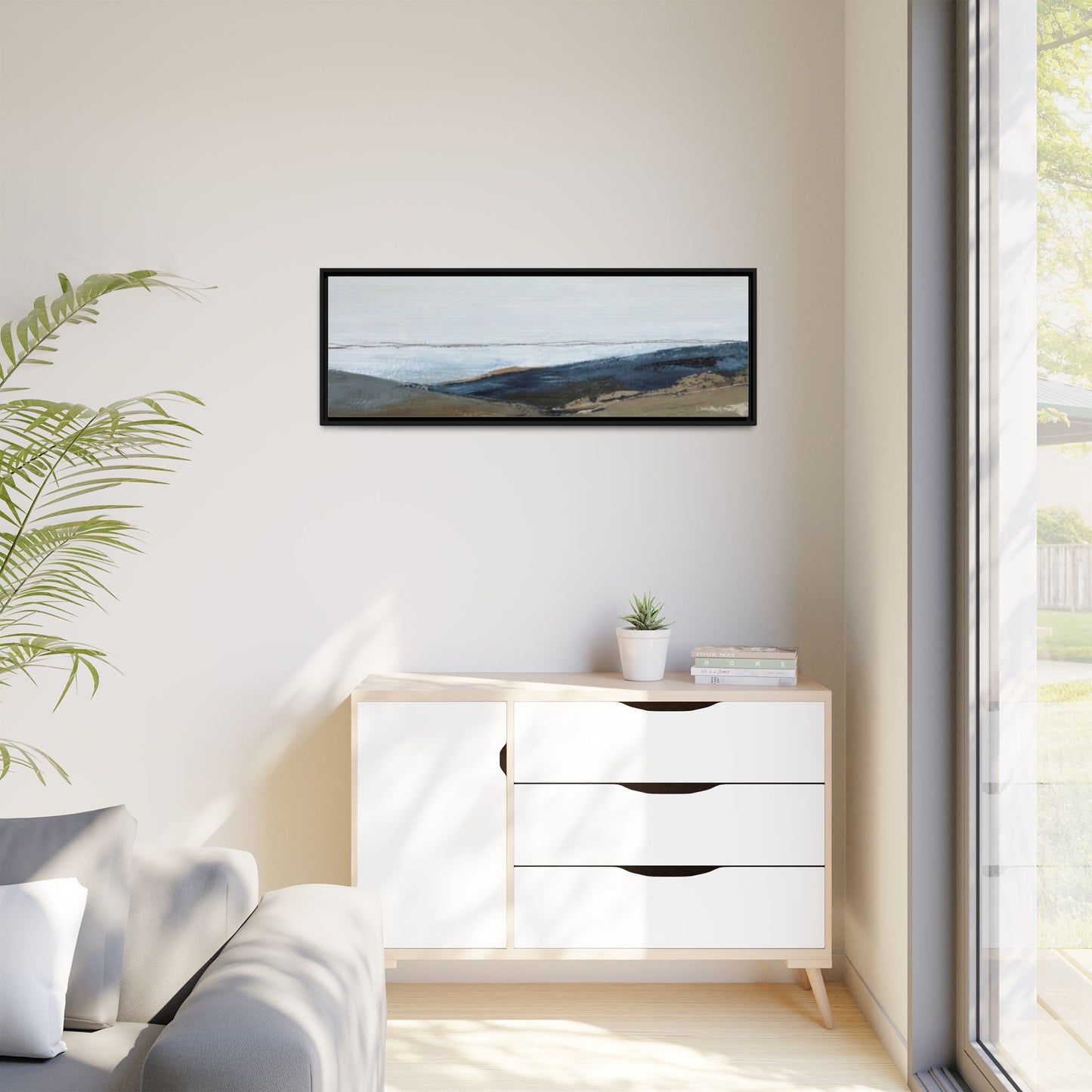 Framed Matte Canvas Wall Art — Serene Coastal Abstract Landscape