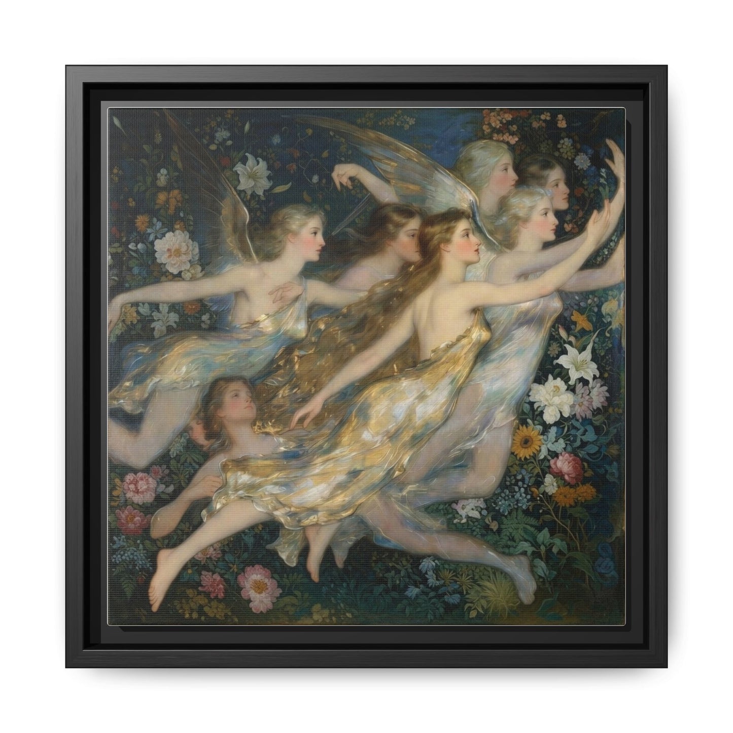 Framed Matte Canvas Wall Art — Vintage Fairies & Floral Painting