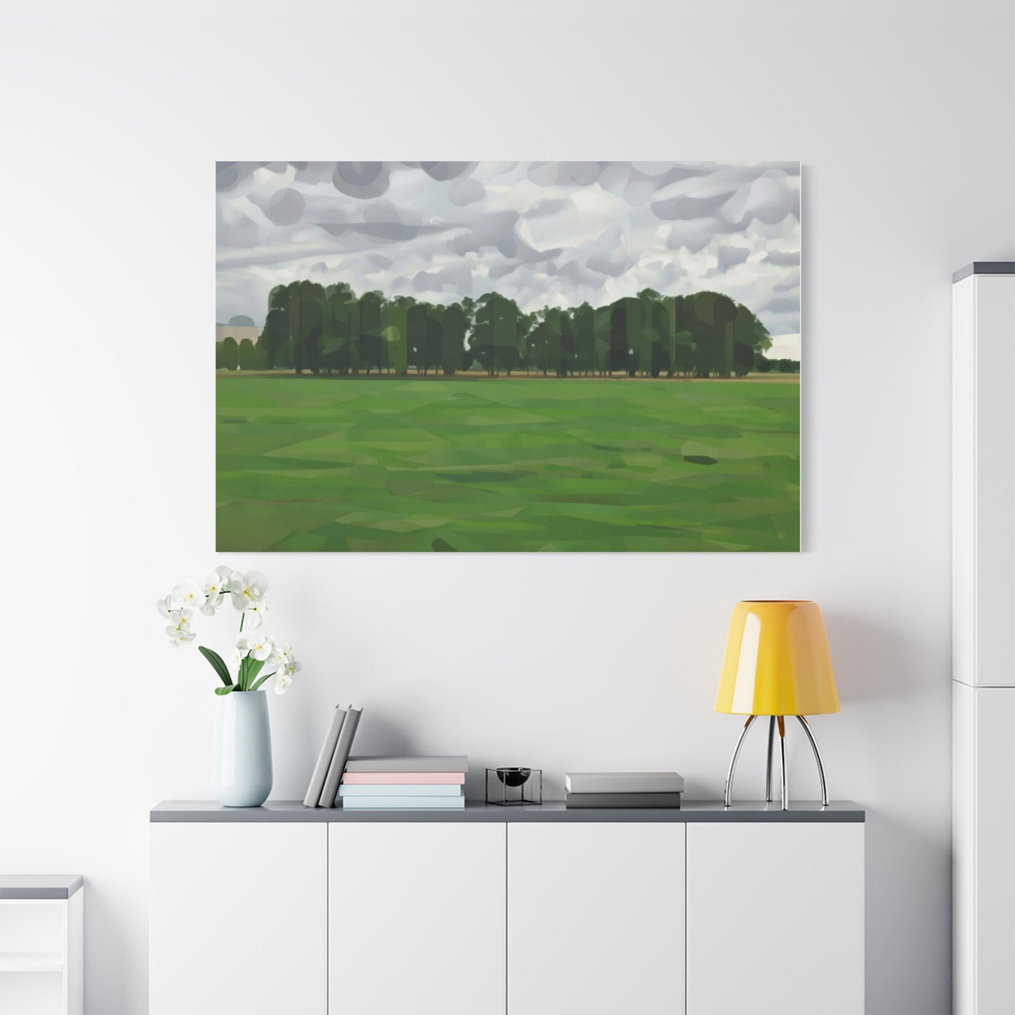 Green Field Landscape Canvas Print — Tranquil Park Scene Matte Stretched Canvas