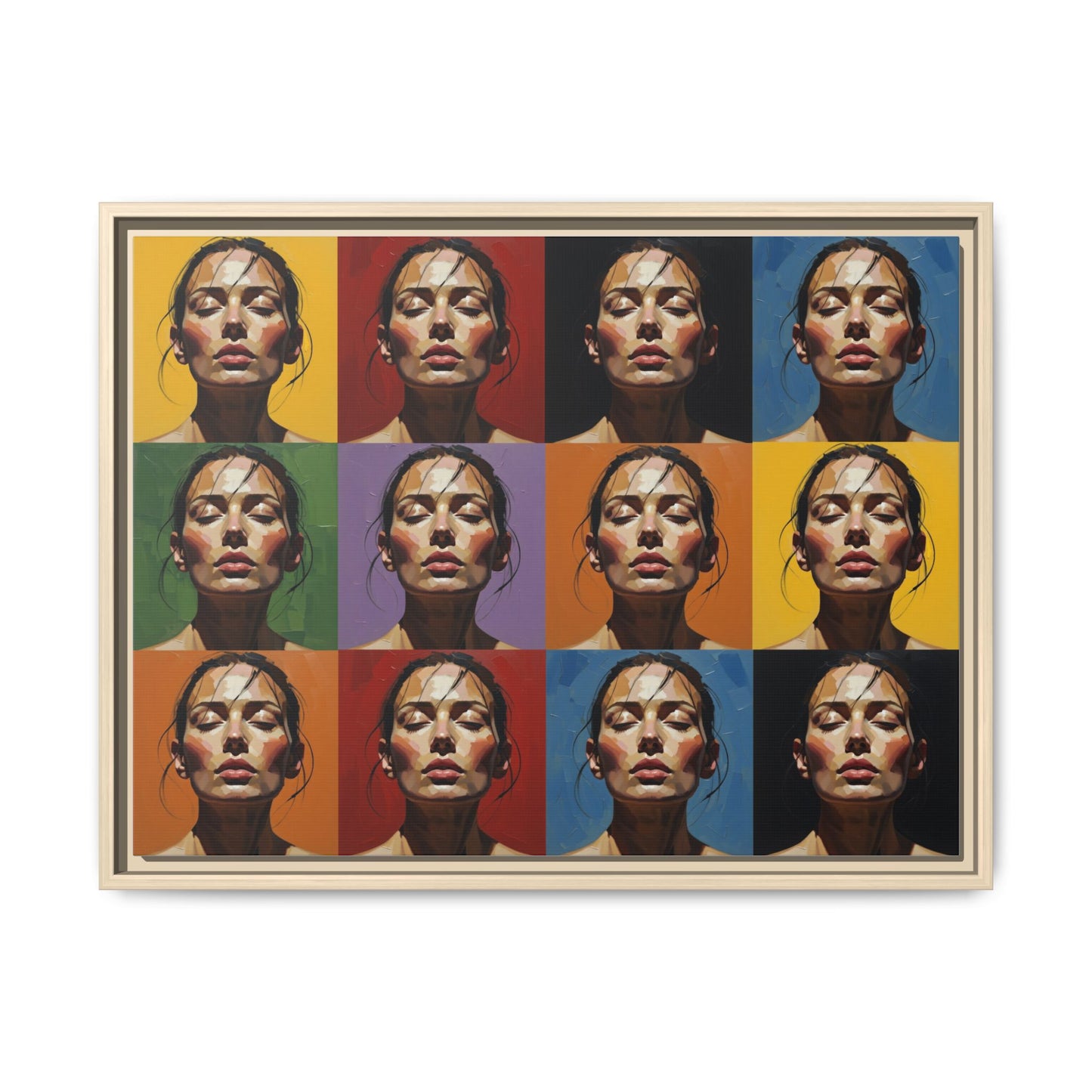 Pop Art Portrait Matte Canvas Print — Framed Multi-Color Grid