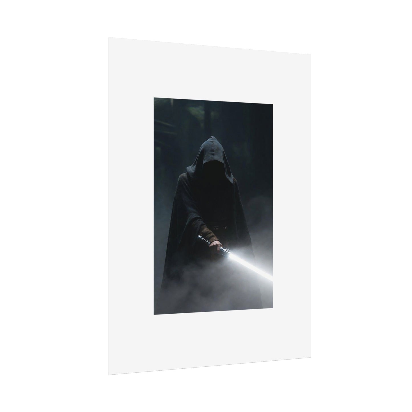 Dark Hooded Warrior Lightsaber Poster — Rolled Sci‑Fi Wall Art