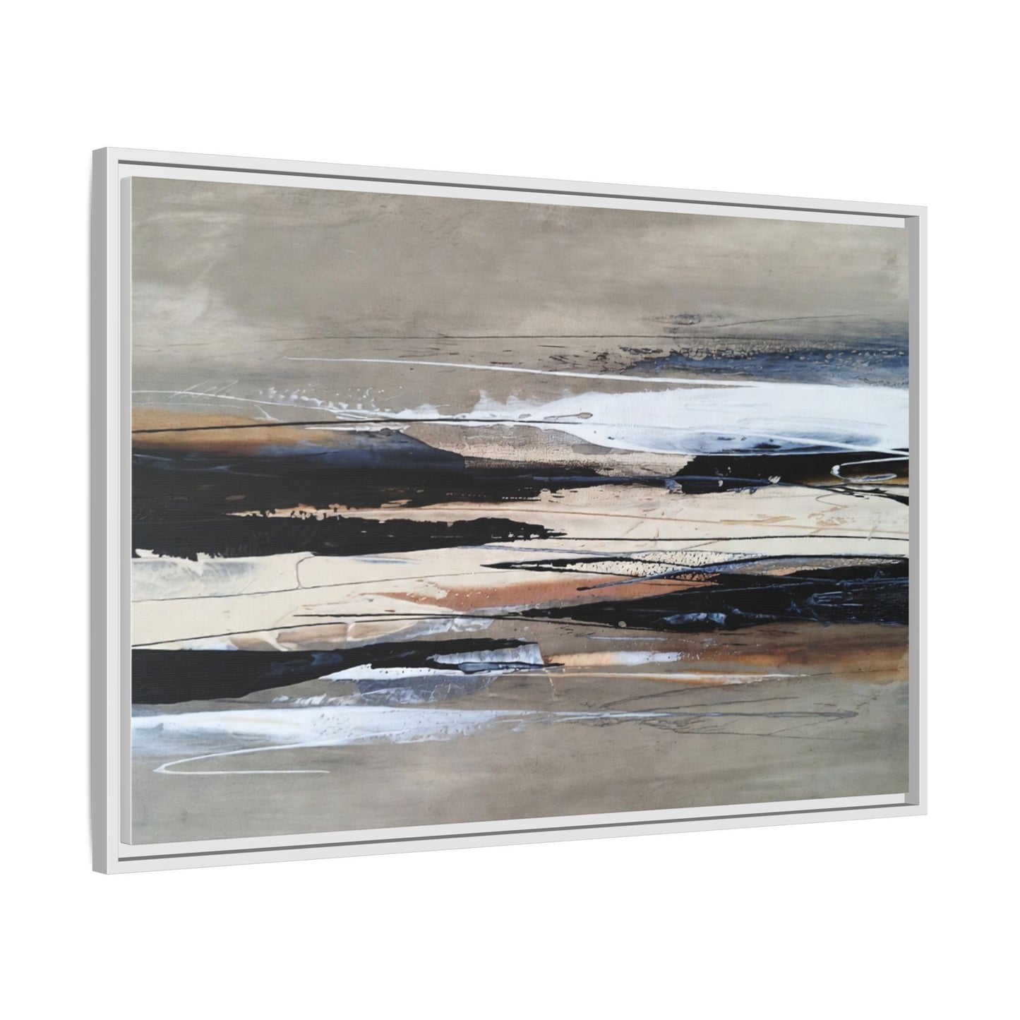 Abstract Seascape Matte Canvas Framed Wall Art — Neutral Coastal Landscape