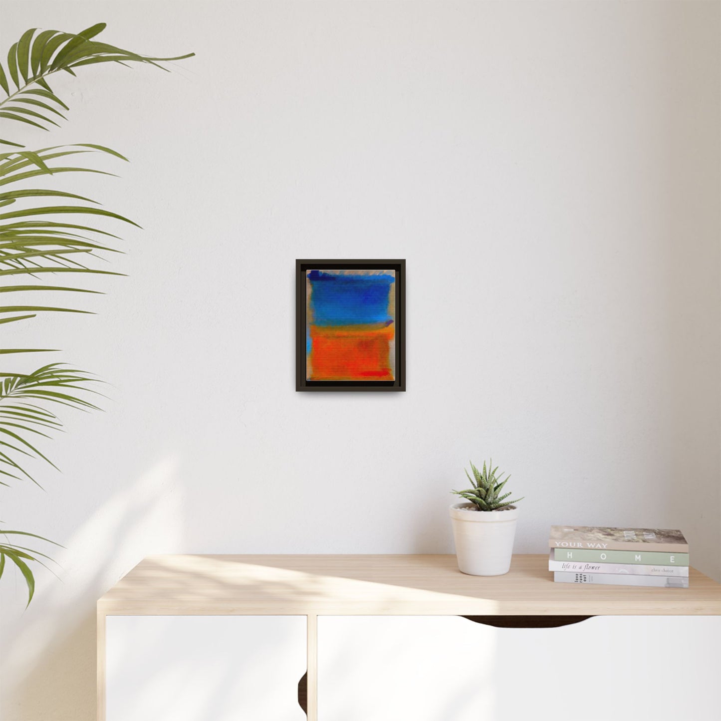 Abstract Color Block Matte Canvas Framed Wall Art — Blue & Orange Modern Painting