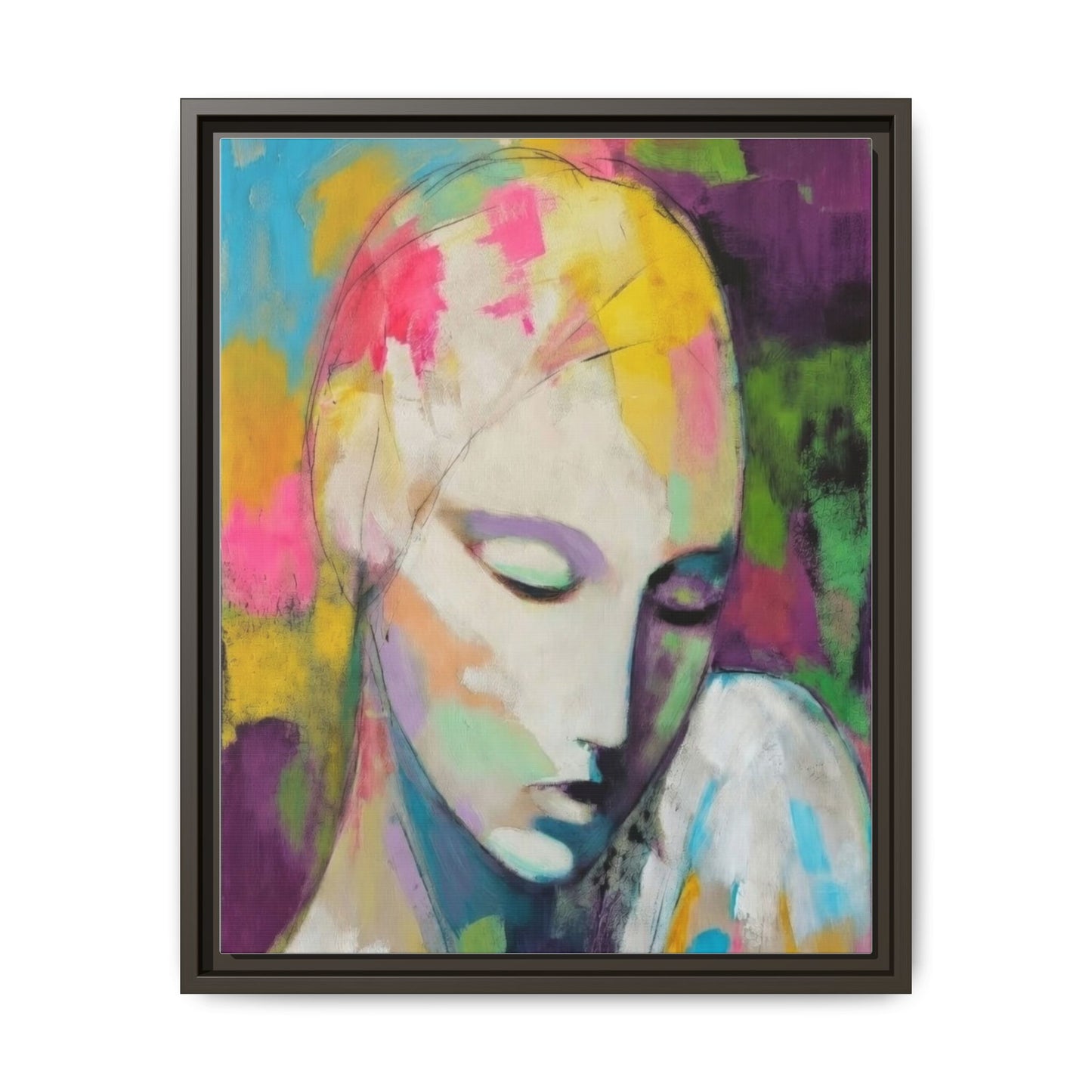 Framed Matte Canvas Art - Colorful Abstract Portrait