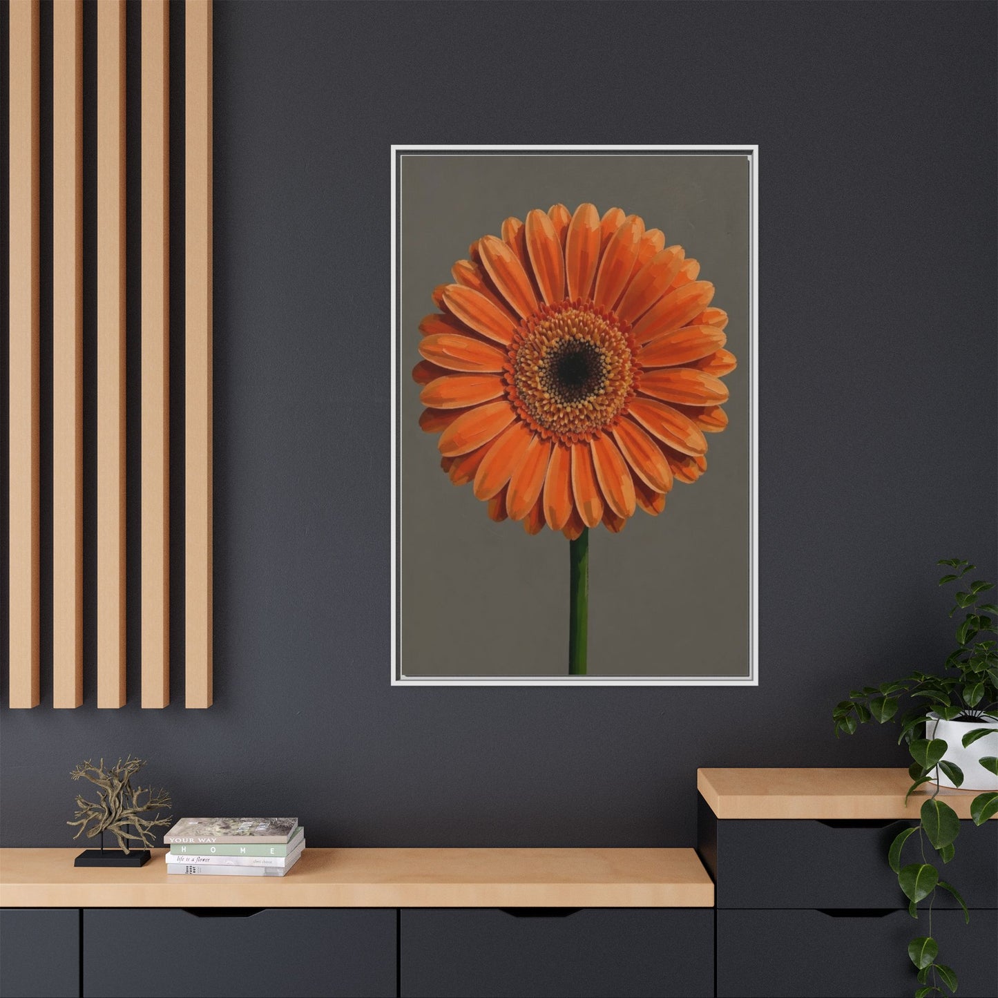 Orange Gerbera Daisy Matte Canvas Print (Framed)