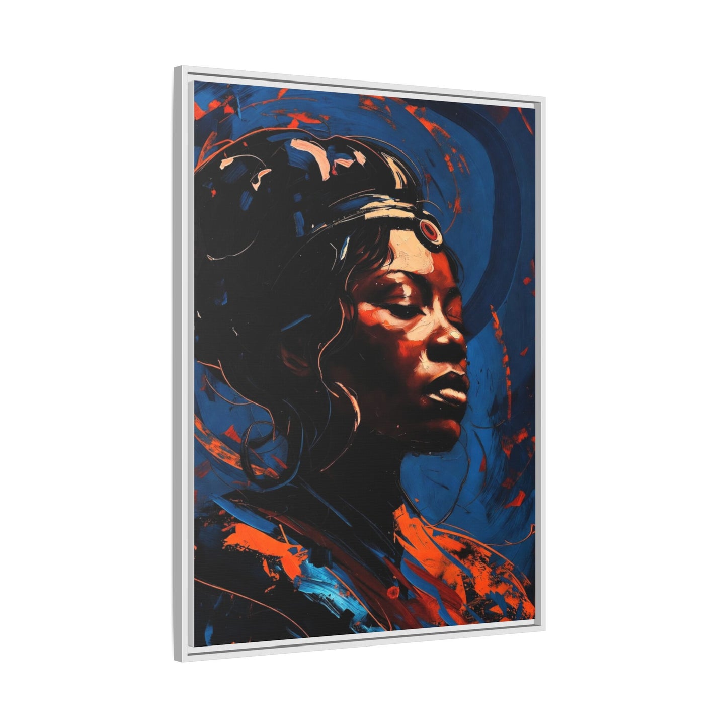 Framed Matte Canvas Art - Vibrant Portrait of a Black Woman (Multi-Color)