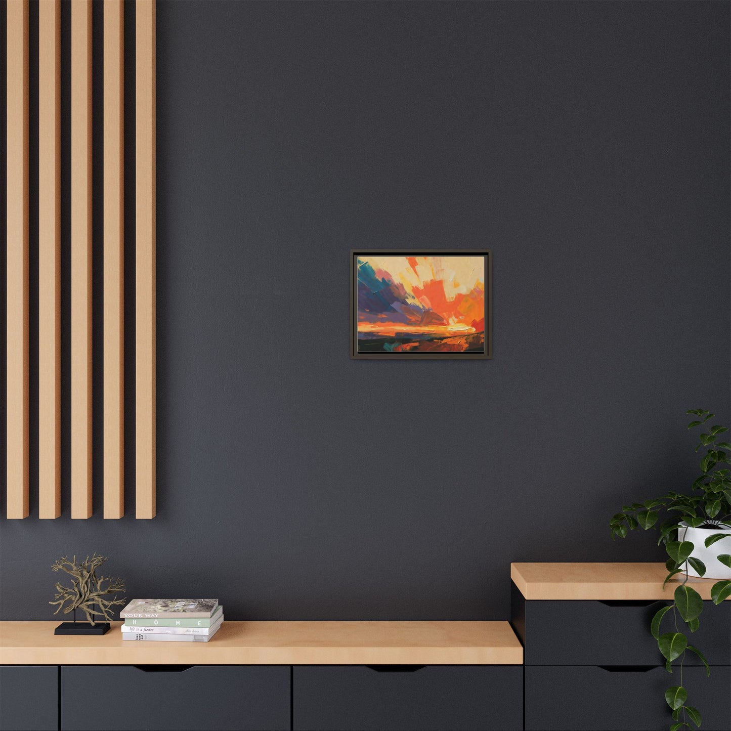 Framed Abstract Sunset Canvas Art – Multicolor Matte Wall Decor
