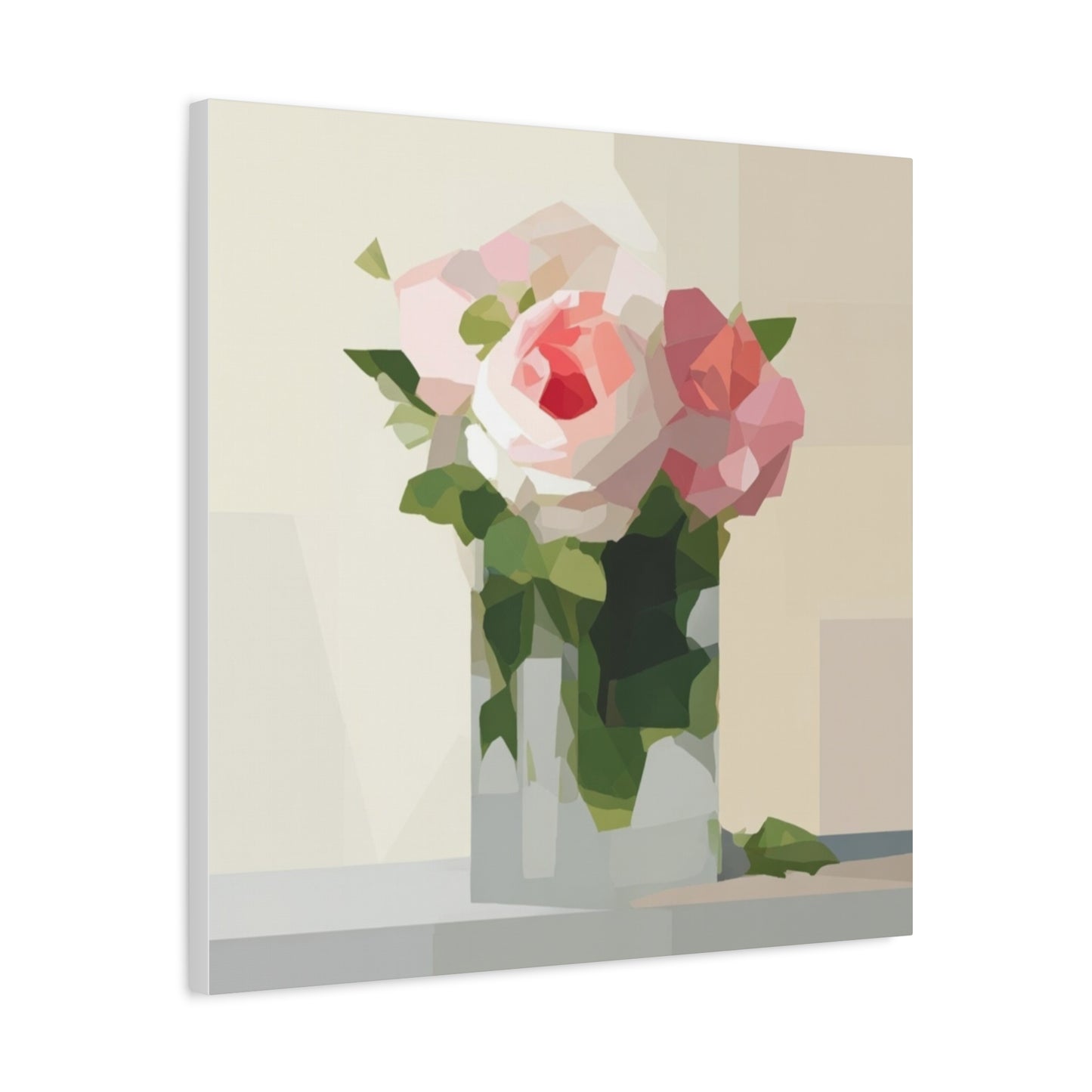 Pink Rose Still Life Canvas — Modern Floral Wall Art, Matte Stretched Canvas