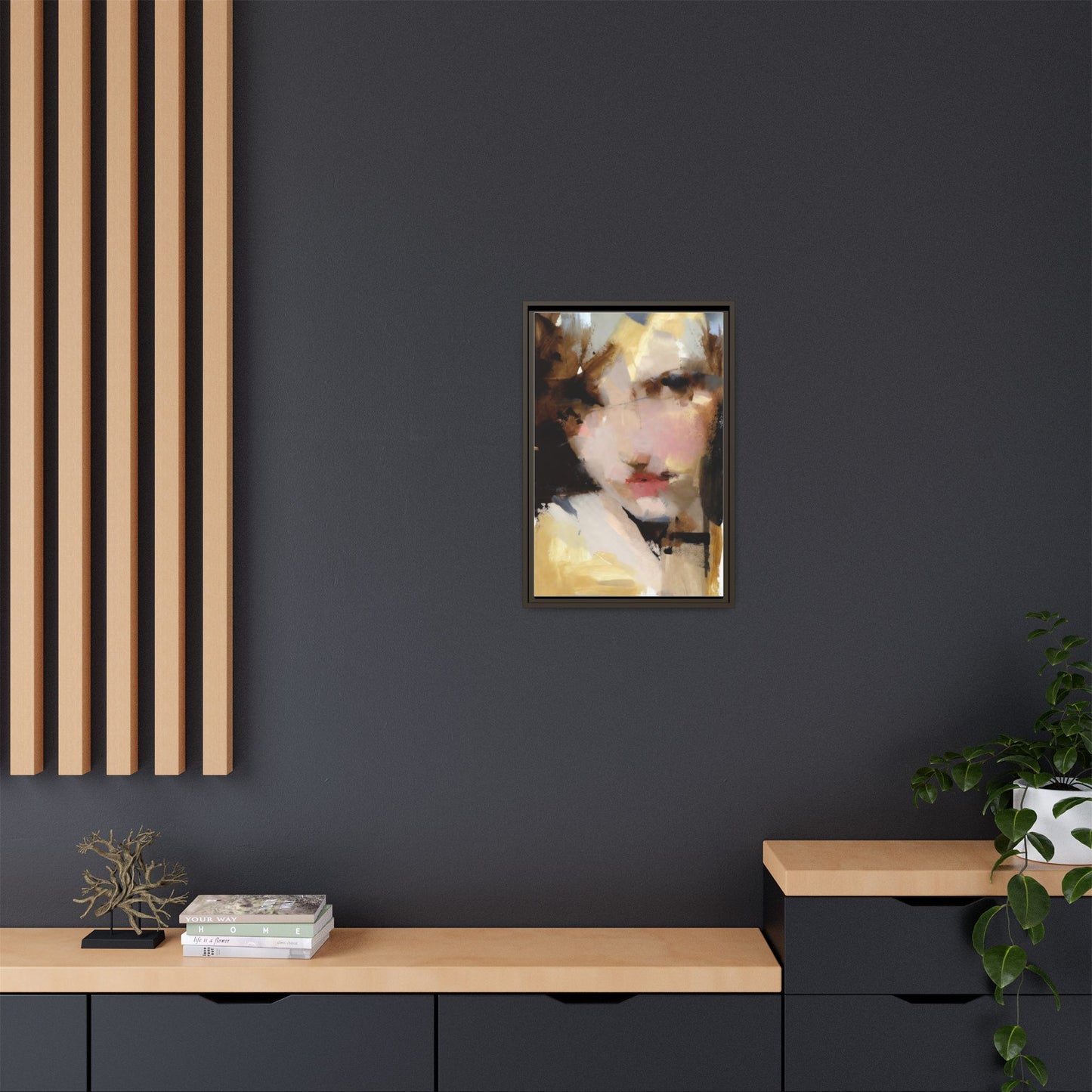 Abstract Portrait Matte Canvas Framed Print — Modern Feminine Wall Art