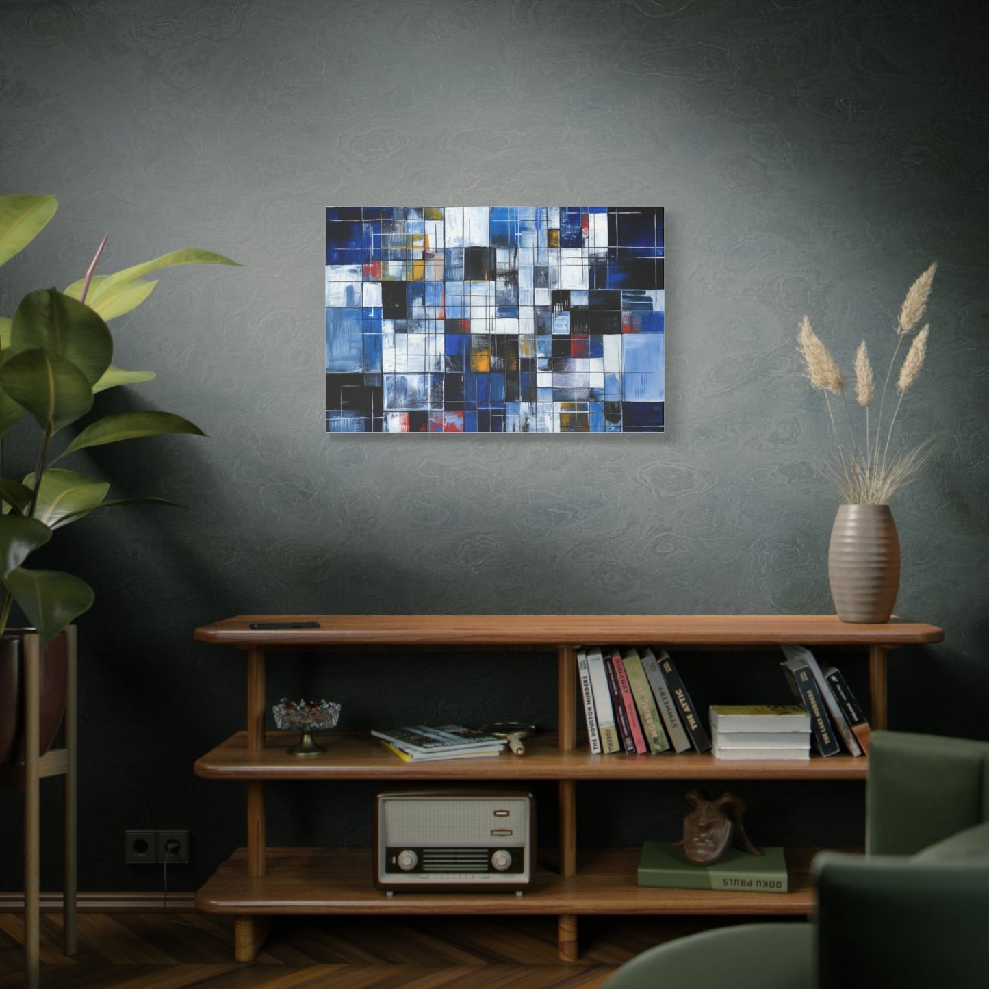 Abstract Blue Grid Matte Stretched Canvas Wall Art (1.25")